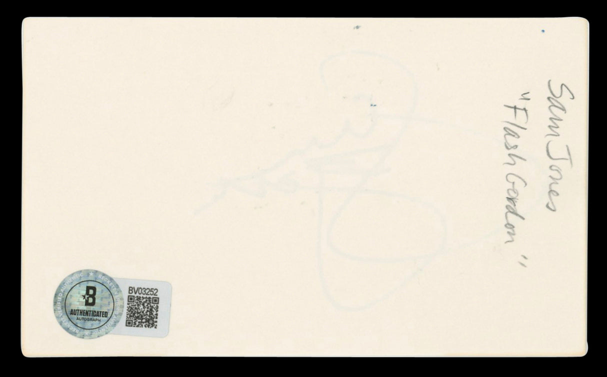 Sam J. Jones Flash Gordon Authentic Signed 3x5 Index Card BAS #BV03252