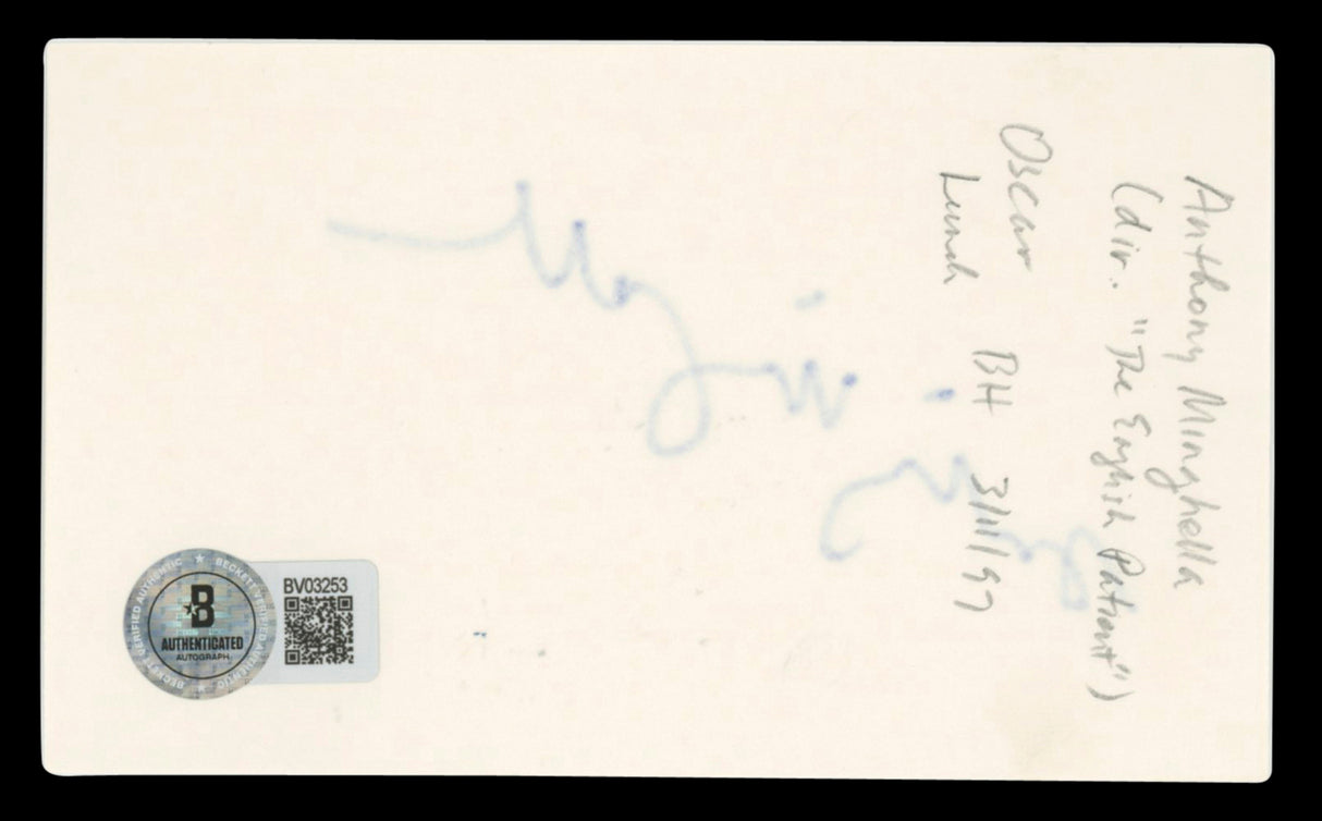Anthony Minghella Authentic Signed 3x5 Index Card Autographed BAS #BV03253