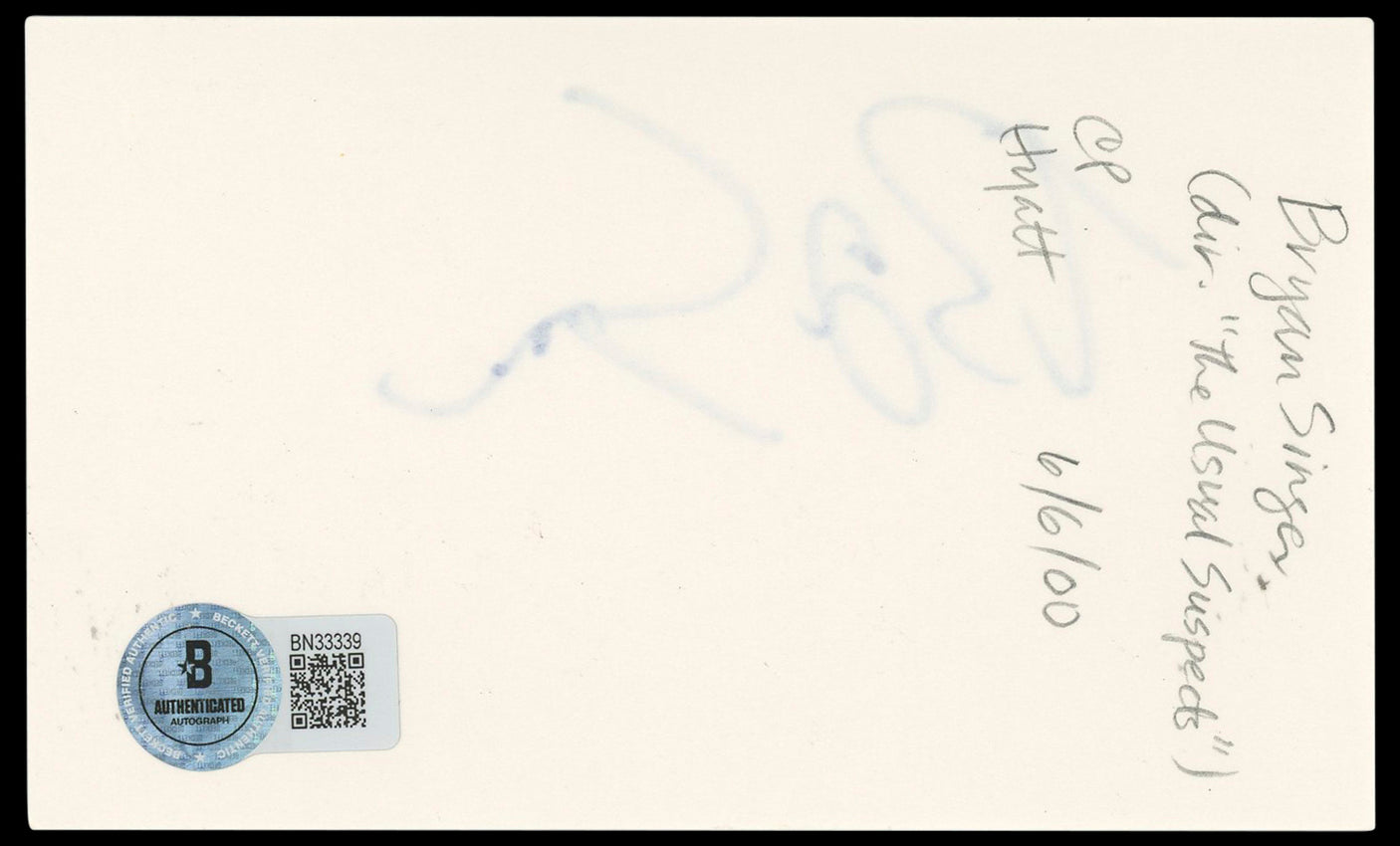 Bryan Singer The Usual Suspects Authentic Signed 3x5 Index Card BAS #BN33339