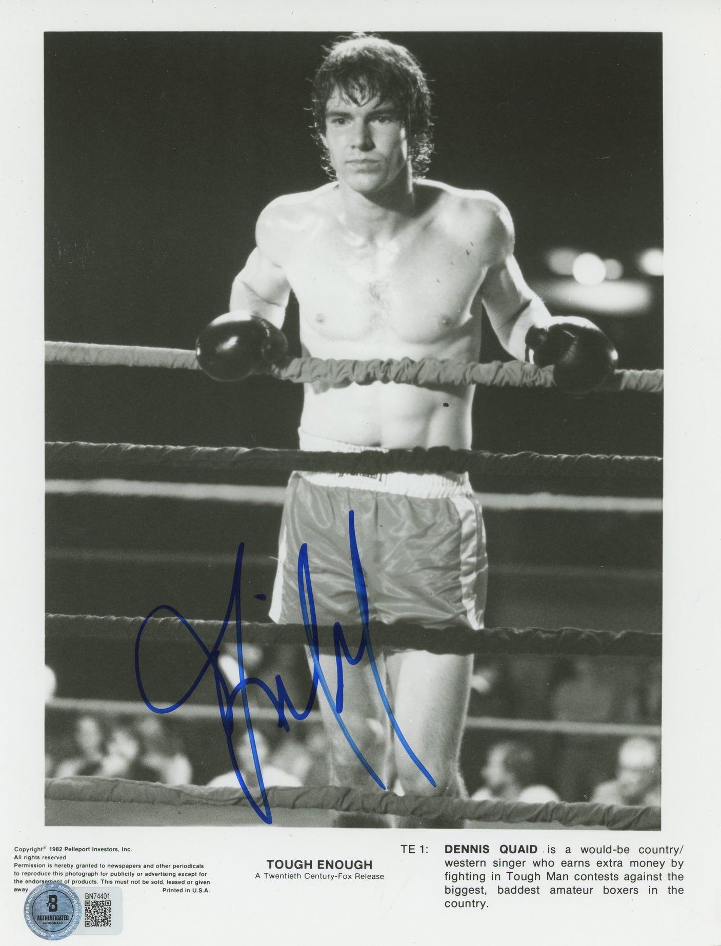 Dennis Quaid Tough Enough Authentic Signed 8x10 Photo Autographed BAS #BN74401