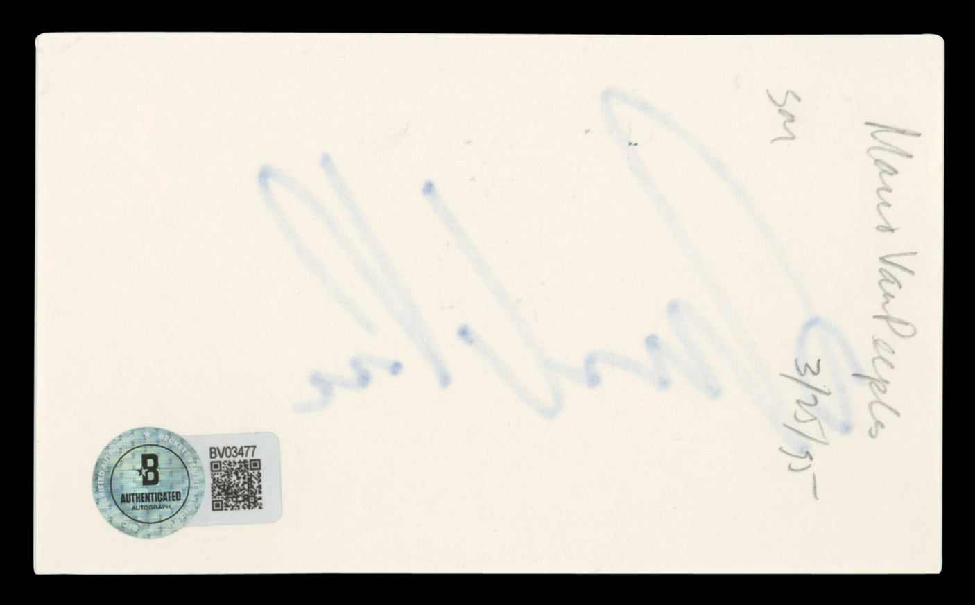 Mario Van Peebles Heartbreak Ridge Authentic Signed 3x5 Index Card BAS #BV03477