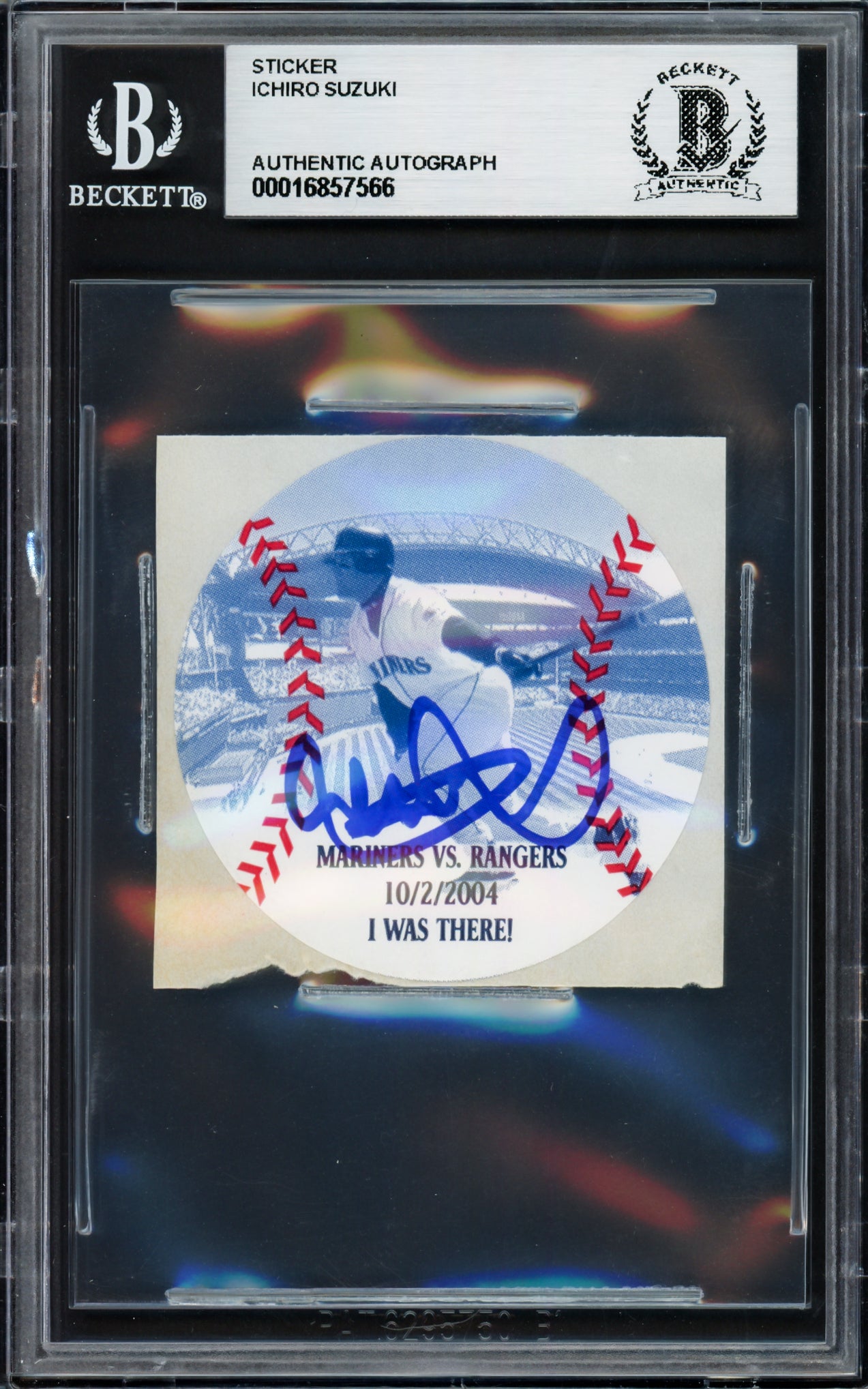 Ichiro Suzuki Autographed 2004 10/2/2004 MLB Hit Record Sticker Seattle Mariners Beckett BAS #16857566