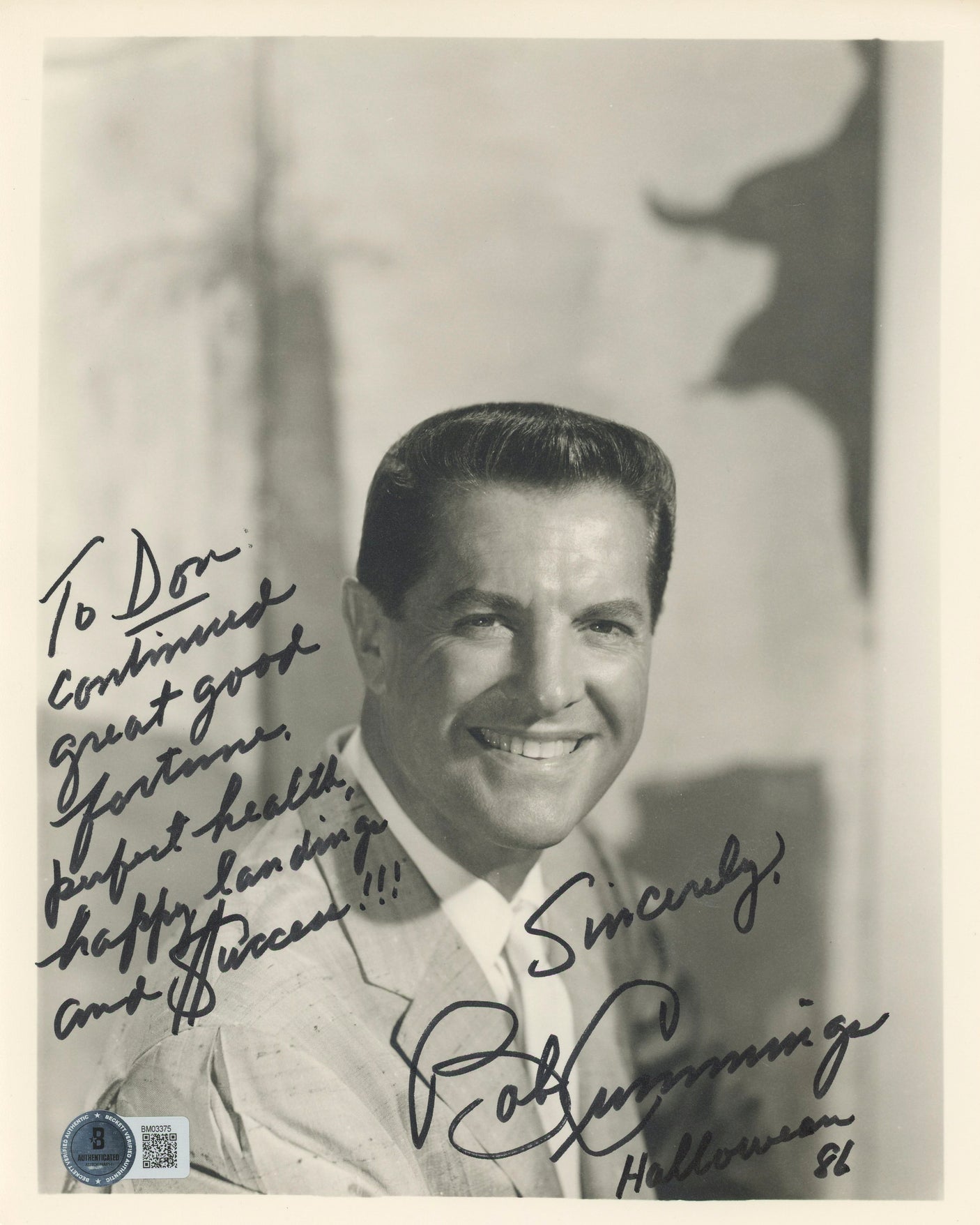 Robert Cummings Dial M for Murder "To Don" Signed 8x10 Photo BAS #BM03375
