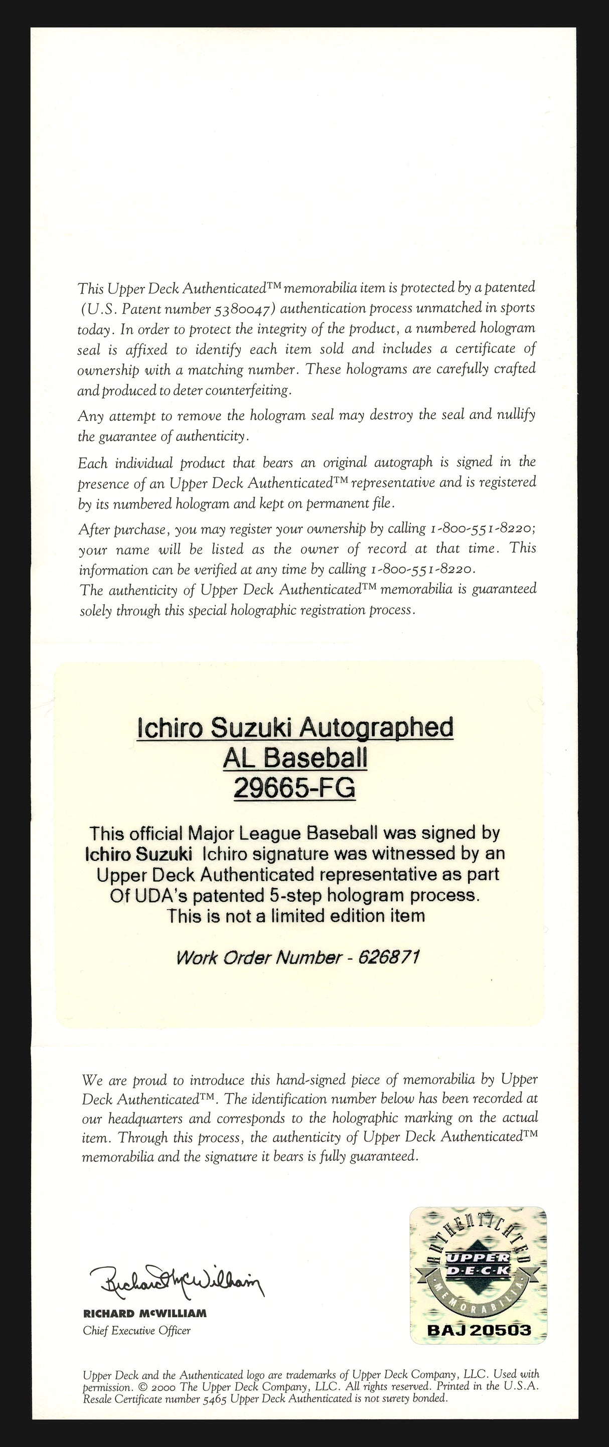 Ichiro Suzuki Autographed Official MLB Baseball Seattle Mariners Vintage 2003 Signature UDA #BAJ20503