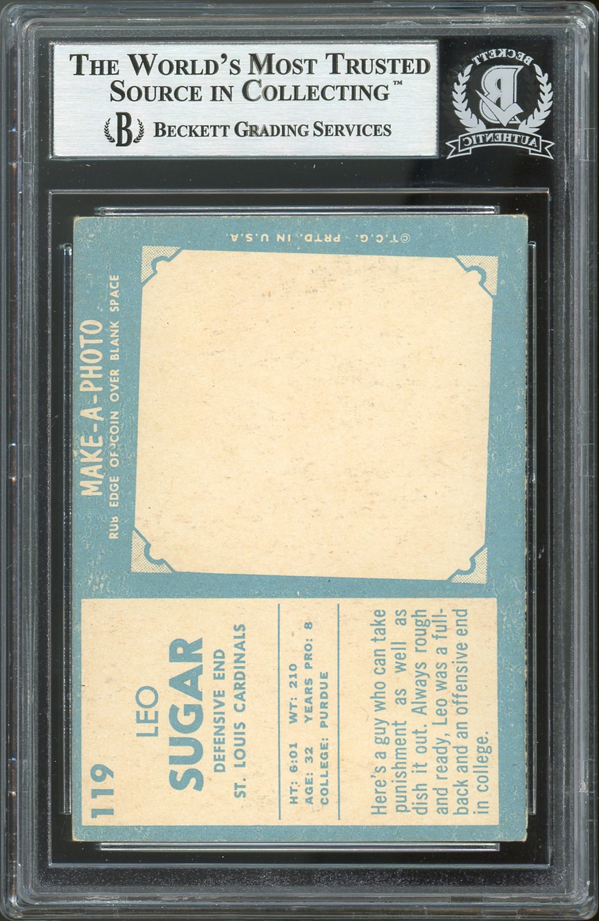 Cardinals Leo Sugar Authentic Signed 1961 Topps #119 Card BAS Slabbed
