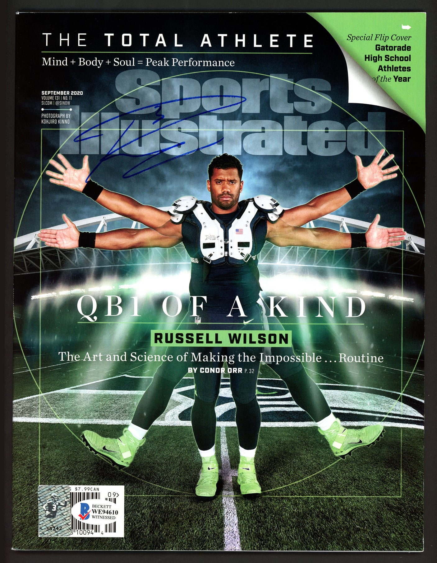 Russell Wilson Autographed Sports Illustrated Magazine Seattle Seahawks Signed in Blue RW Holo & Beckett BAS Stock #182297