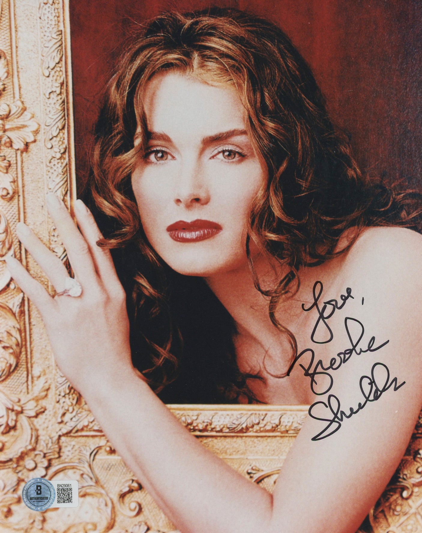 Brooke Shields Wet Gold "Love" Signed 8x10 Photo Autographed BAS #BN29061