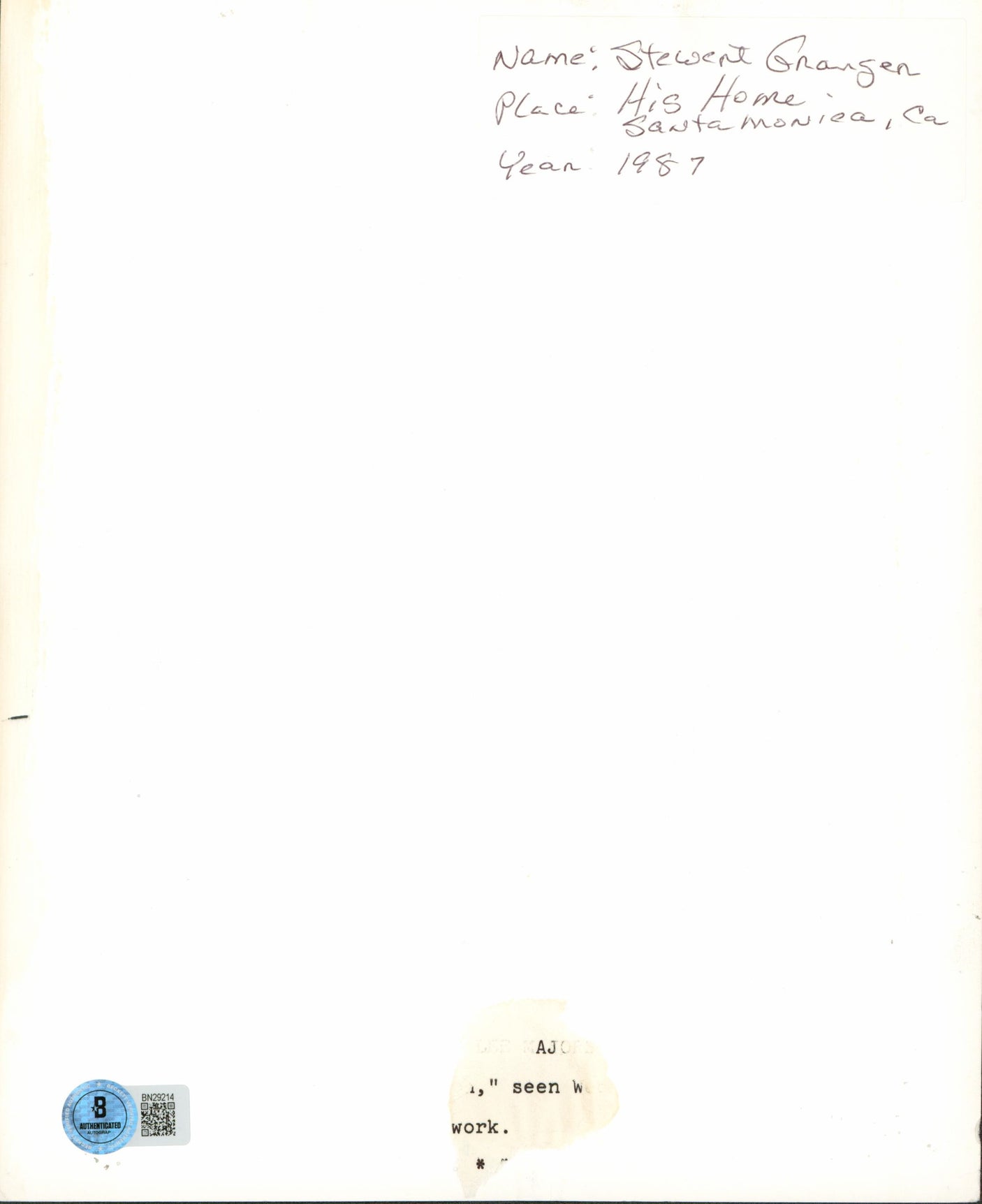 Stewart Granger Scaramouche "Best Wishes Florence" Signed 8x10 Photo BAS BN29214