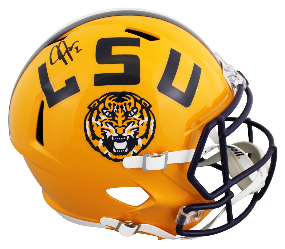 LSU Justin Jefferson Signed Yellow Full Size Speed Rep Helmet BAS Witnessed
