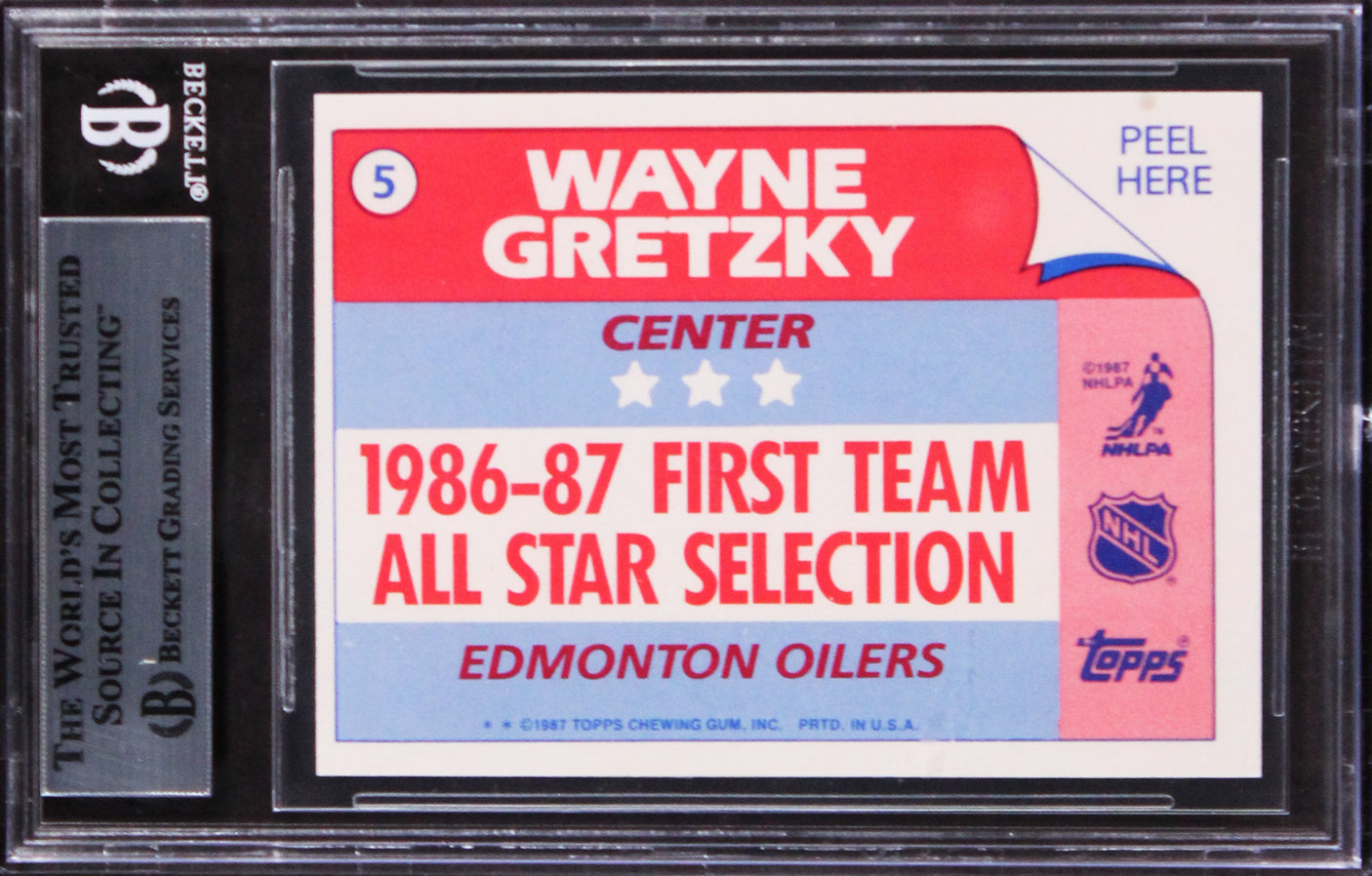 Oilers Wayne Gretzky Signed 1986 Topps Sticker Inserts #5 Card BAS Slabbed
