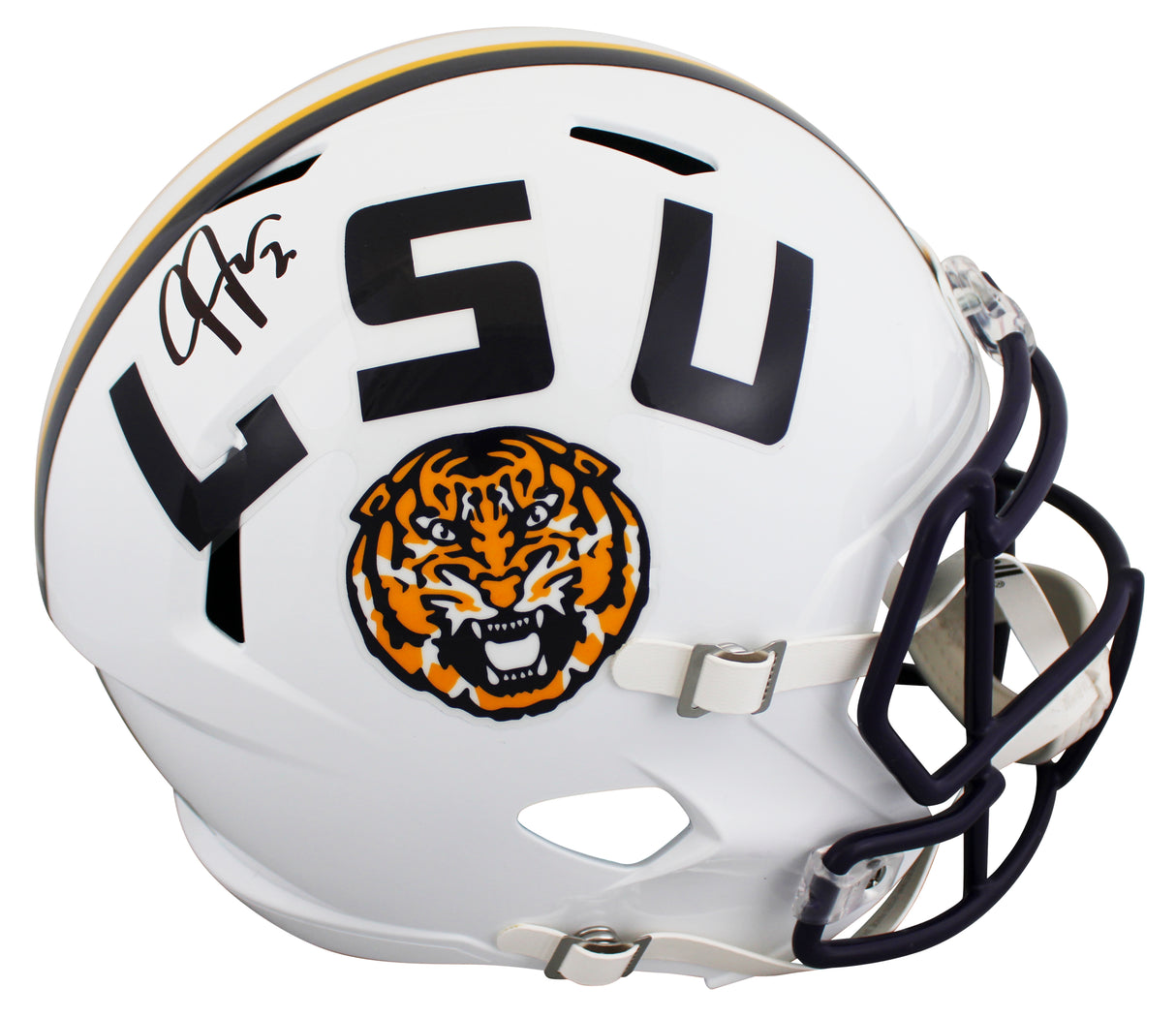 LSU Justin Jefferson Signed White Full Size Speed Rep Helmet BAS Witnessed