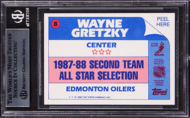 Oilers Wayne Gretzky Signed 1987 Topps Sticker Inserts #8 Card BAS Slabbed