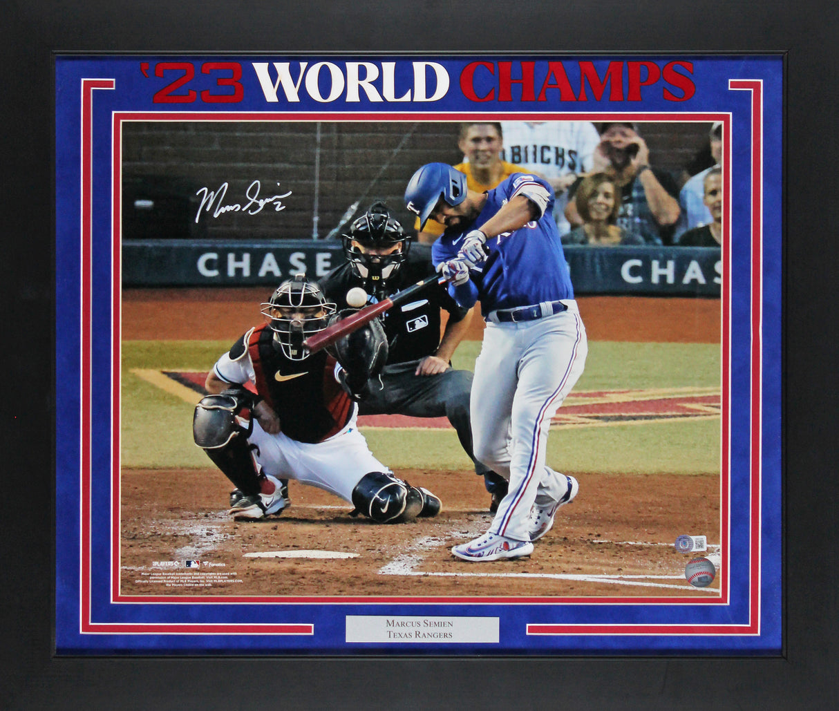 Rangers Marcus Semien Authentic Signed 16x20 Framed Photo BAS Witness #1W201094