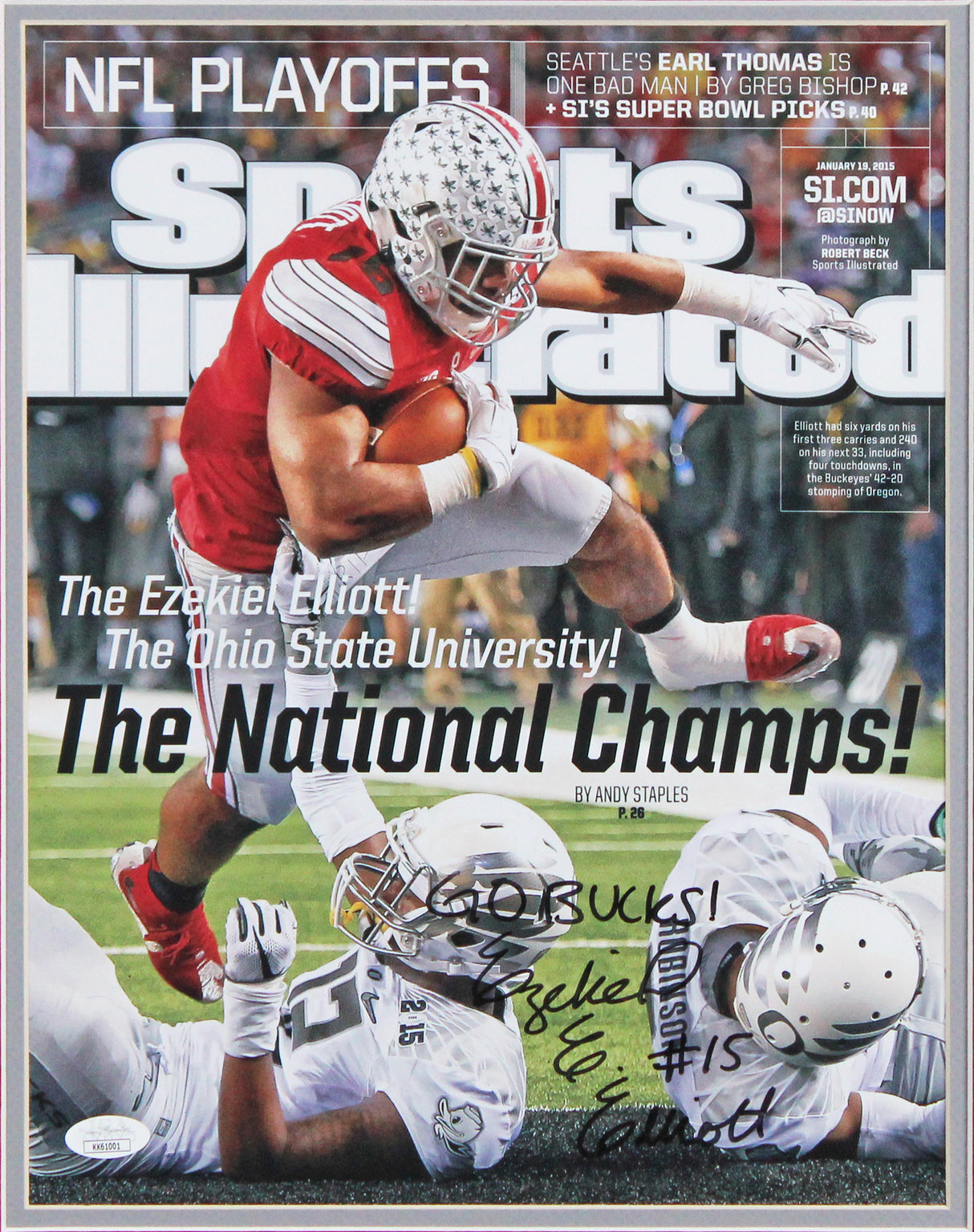 Ohio State Ezekiel Elliott Signed & Framed 2015 SI Magazine Cover JSA #KK61001