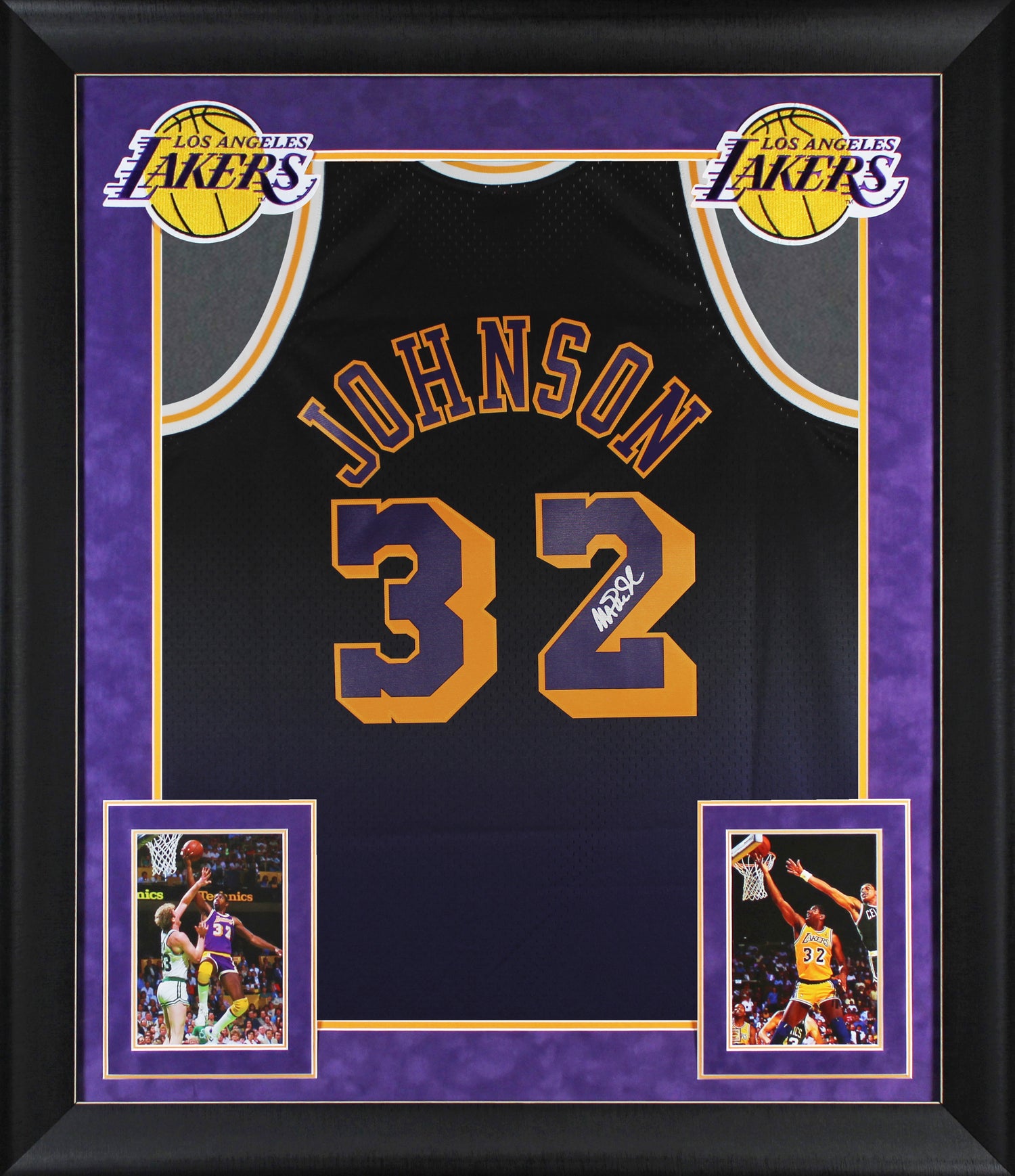 Lakers Magic Johnson Signed Black Two-Tone M&N HWC Swingman Framed Jersey BAS W