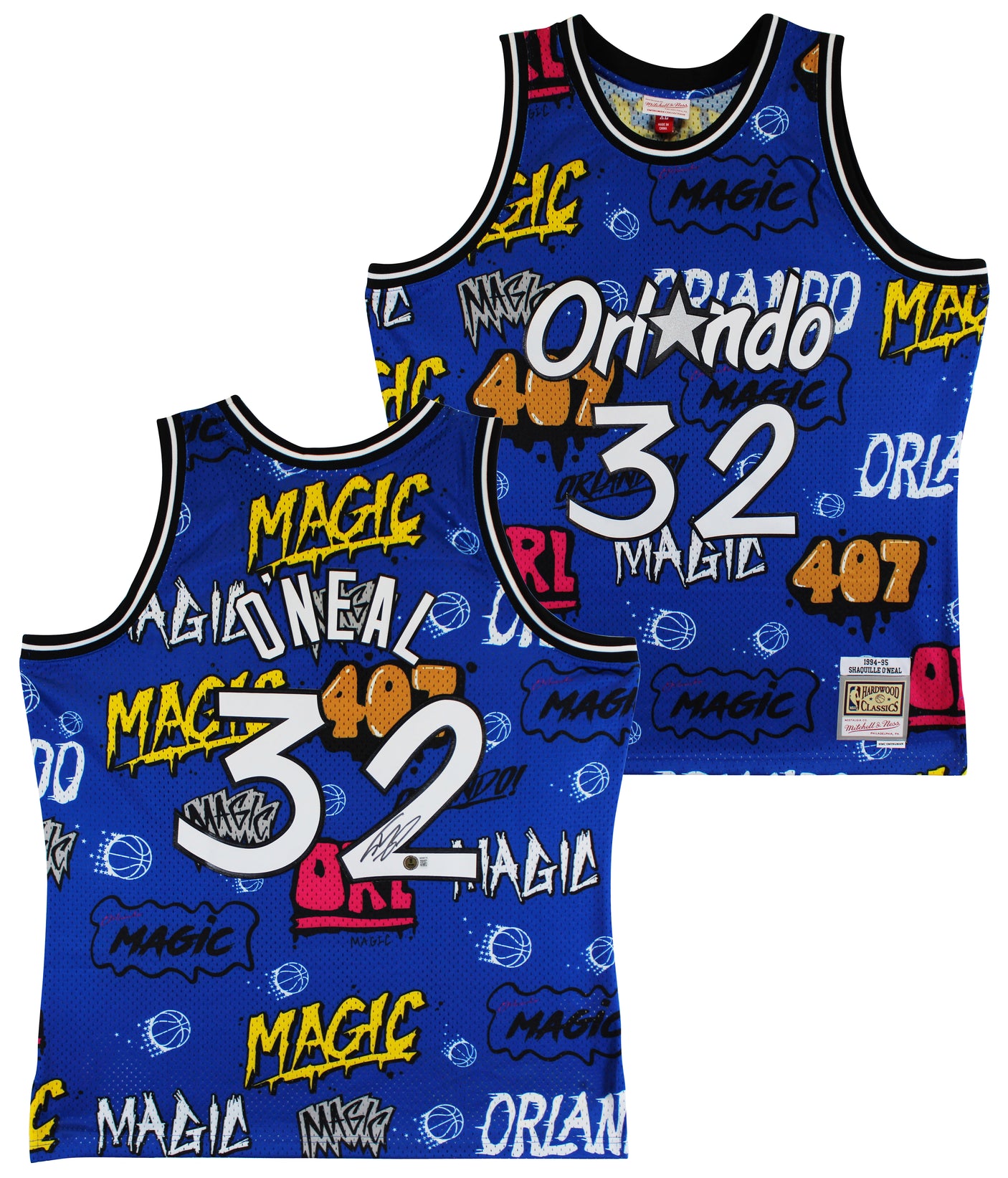 Magic Shaquille O'Neal Signed Alt Blue M&N 1994-95 HWC Swingman Jersey BAS Wit