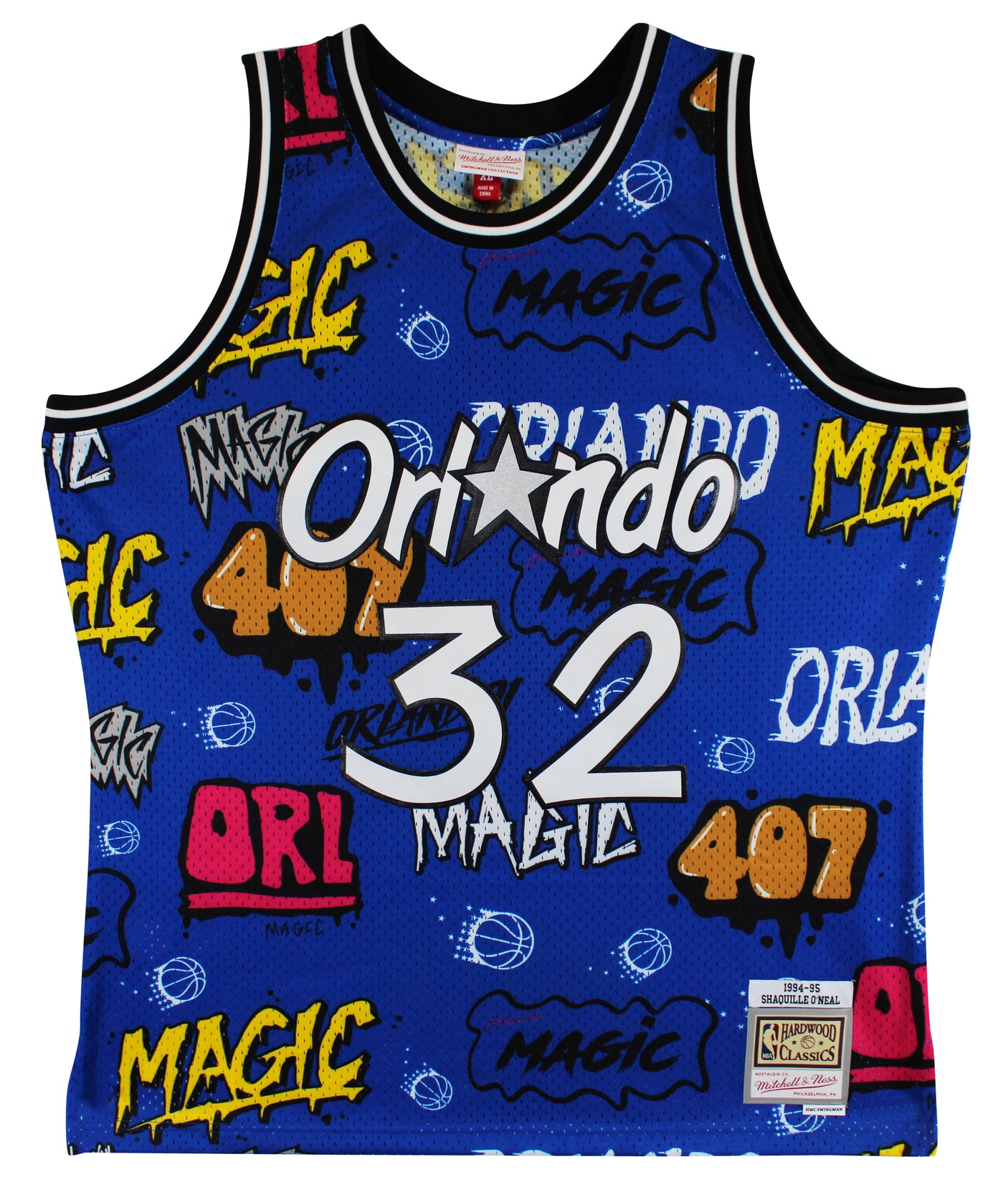 Magic Shaquille O'Neal Signed Alt Blue M&N 1994-95 HWC Swingman Jersey BAS Wit