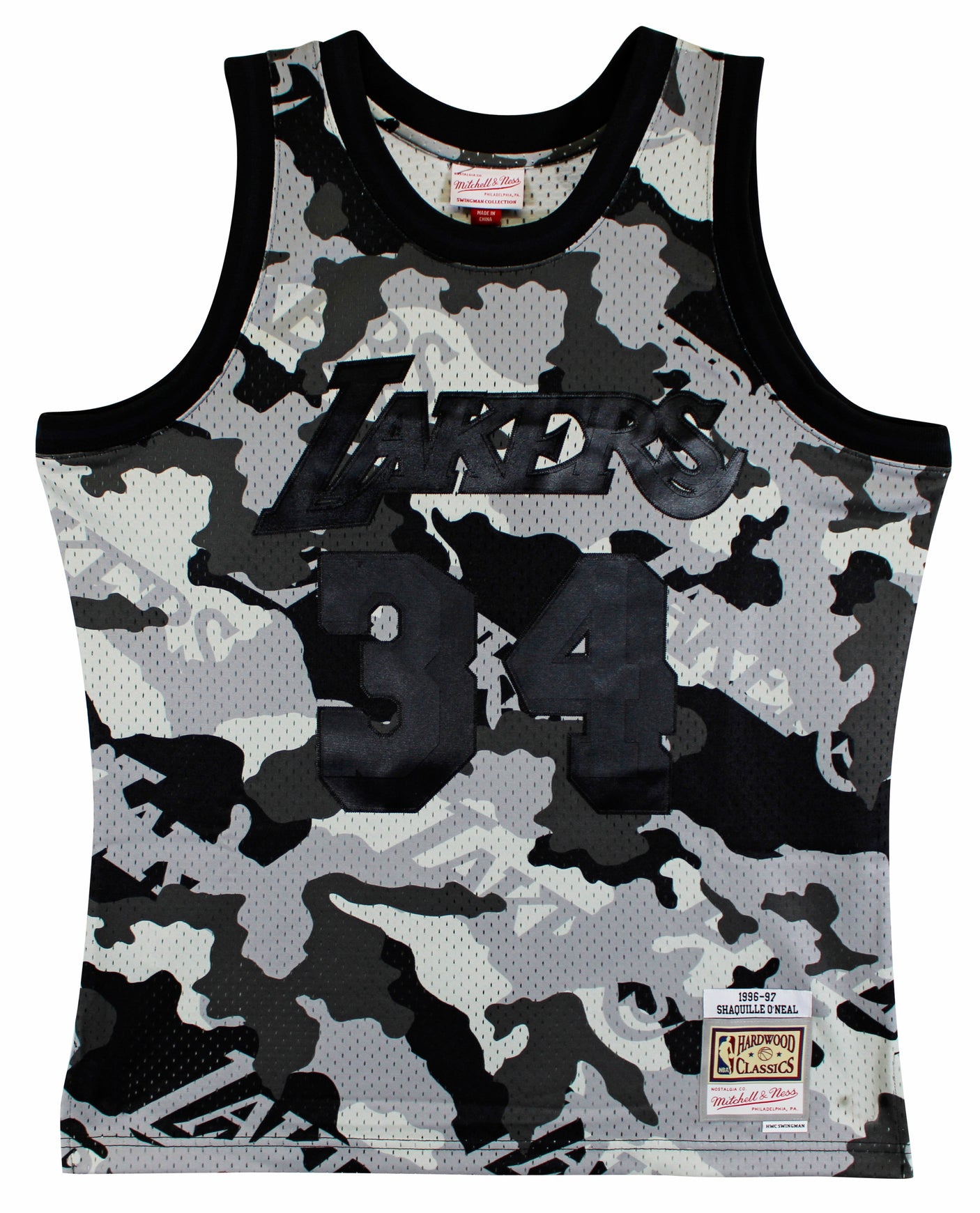 Lakers Shaquille O'Neal Signed Alt Camo M&N 1996-97 HWC Swingman Jersey BAS Wit