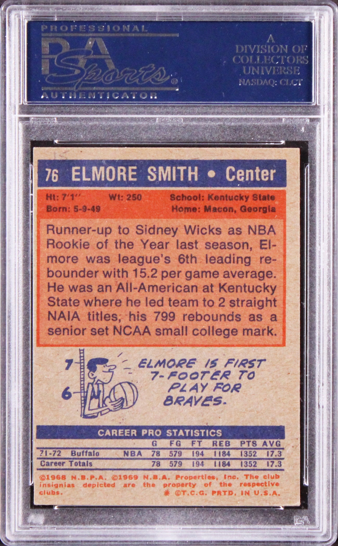 Clippers Elmore Smith Authentic Signed 1972 Topps #76 Card PSA/DNA Slabbed