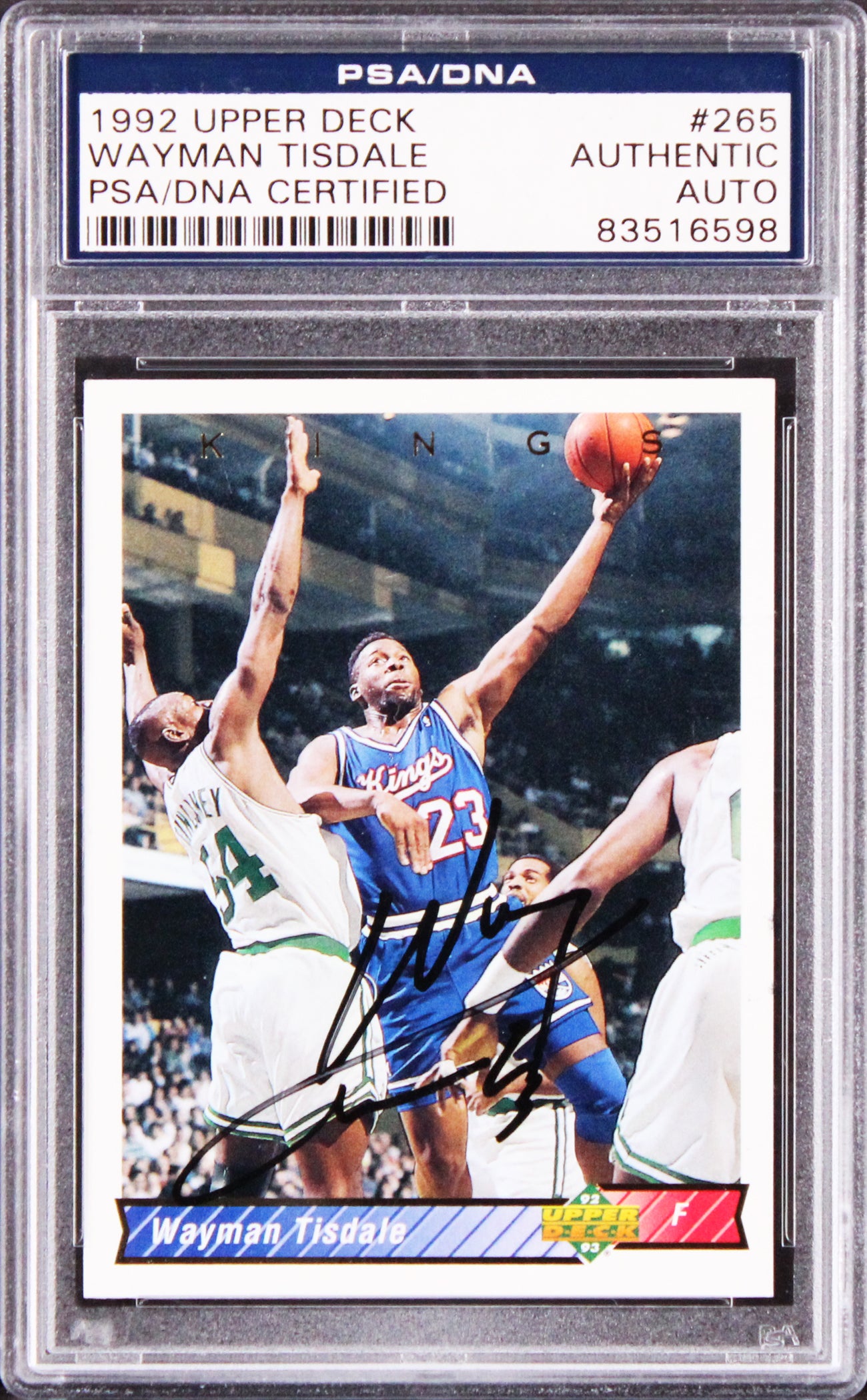 Kings Wayman Tisdale Authentic Signed 1992 Upper Deck #265 Card PSA/DNA Slab 1