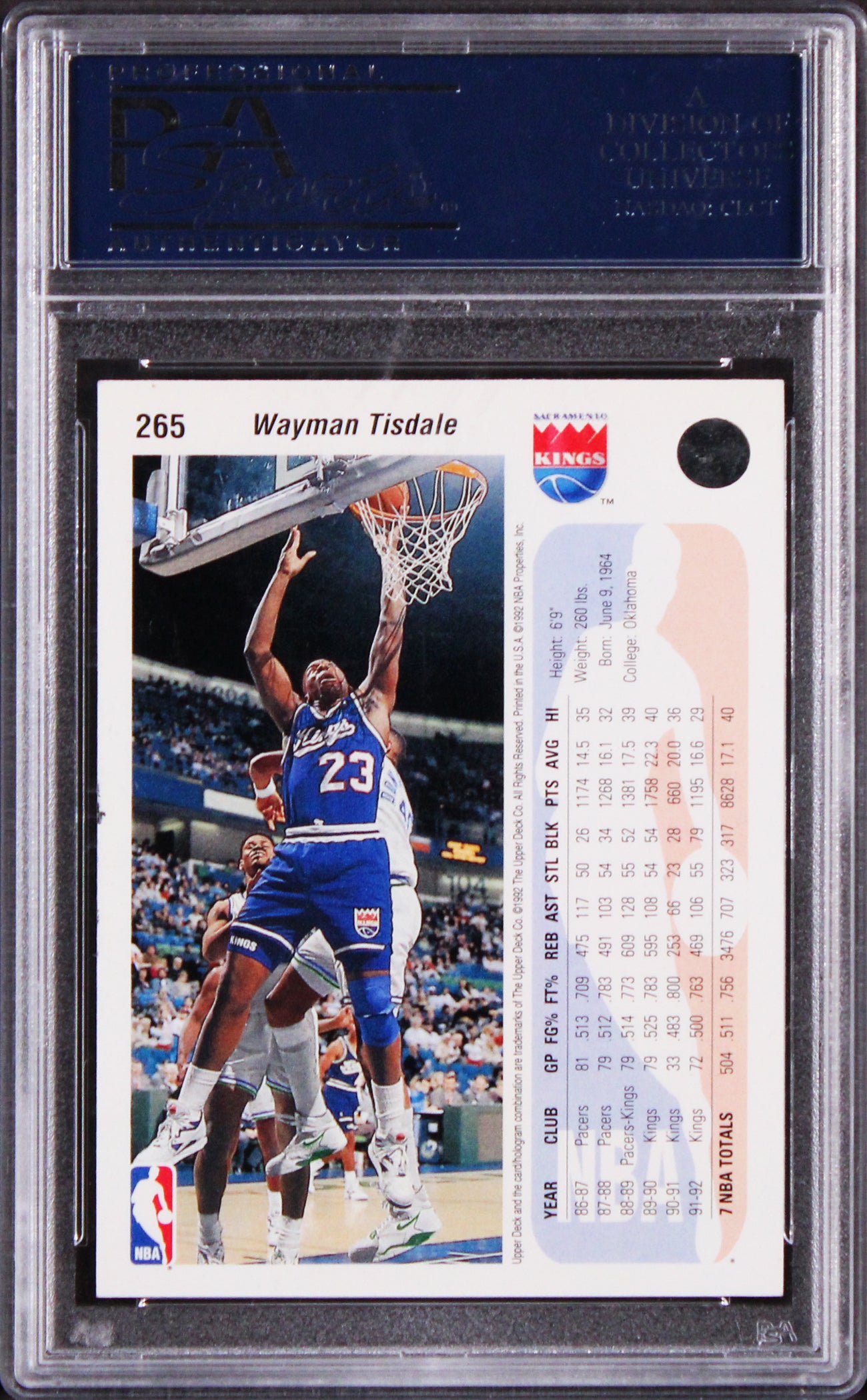 Kings Wayman Tisdale Authentic Signed 1992 Upper Deck #265 Card PSA/DNA Slab 1
