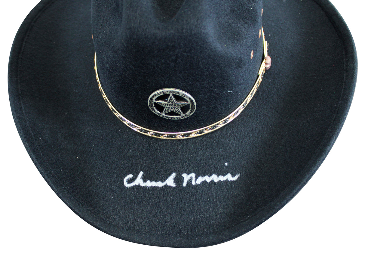 Chuck Norris Walker, Texas Ranger Authentic Signed Black Cowboy Hat JSA Wit