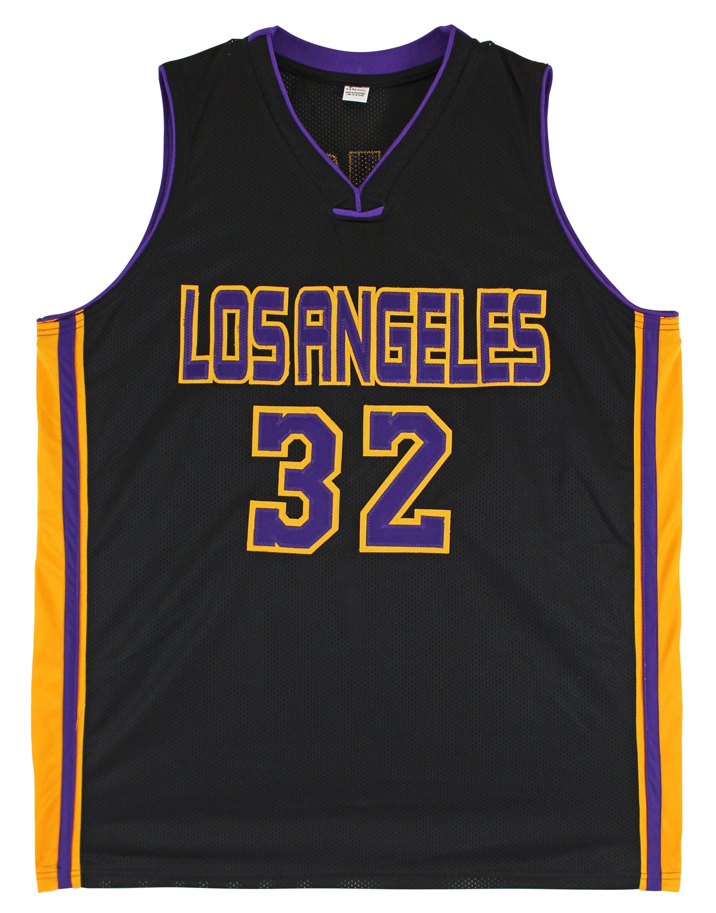 Magic Johnson Signed Black Pro Style Jersey w/ Purple Numbers BAS Witnessed 2
