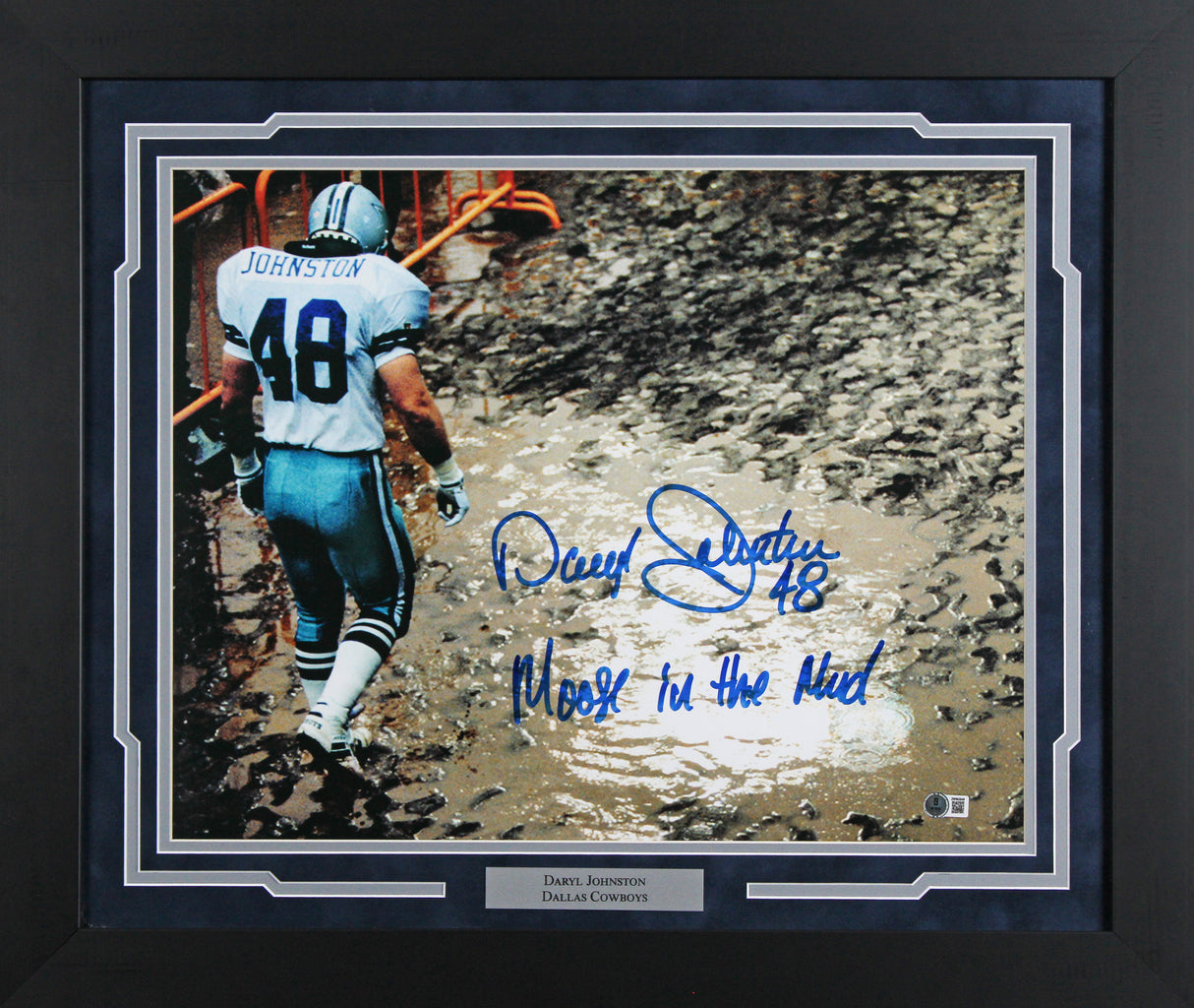 Cowboys Daryl Johnston "Moose In The Mud" Signed 16x20 Framed Photo BAS Witness