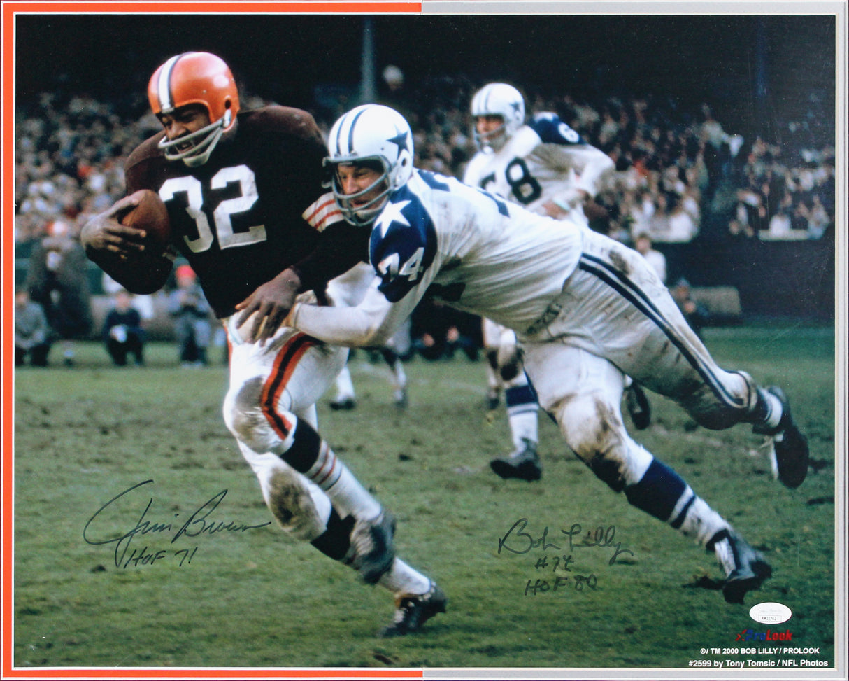Jim Brown & Bob Lilly "HOF" Authentic Signed 16x20 Framed Photo JSA #AN11762