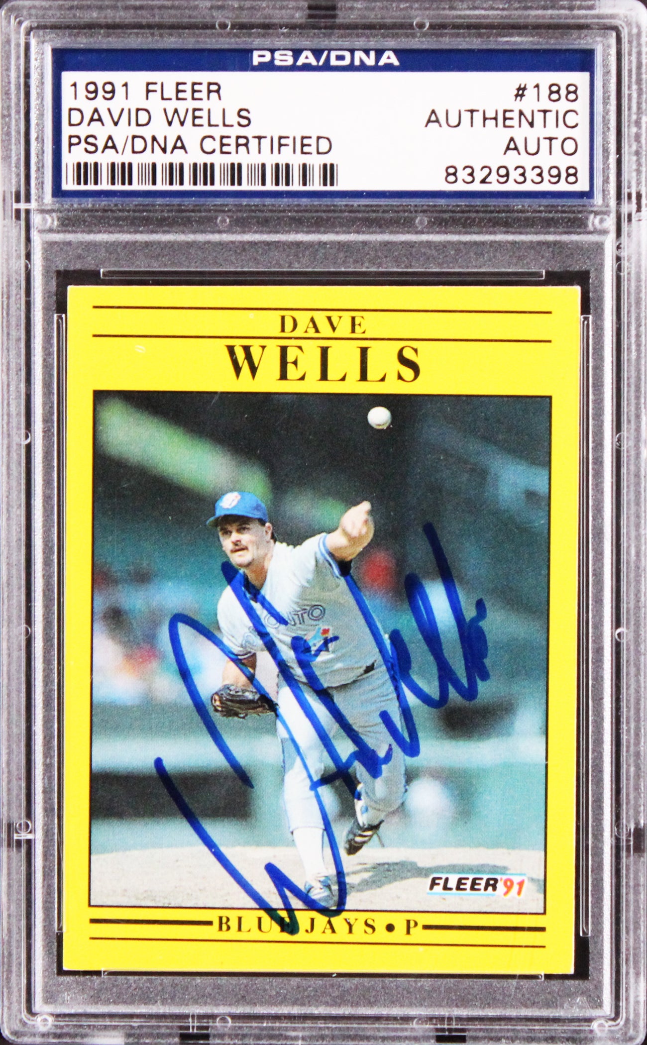 Blue Jays David Wells Authentic Signed 1991 Fleer #188 Card PSA/DNA Slabbed