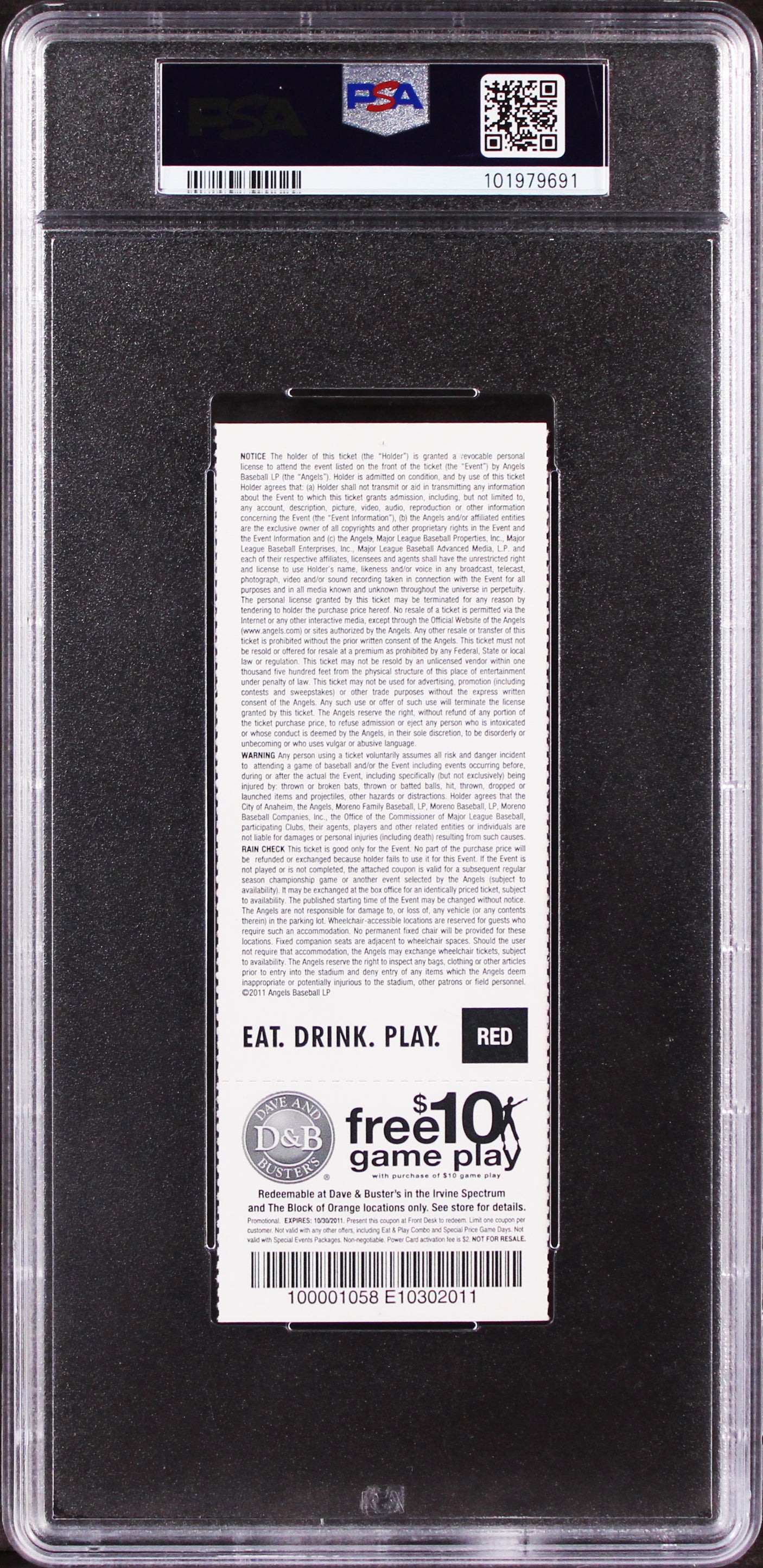 Mike Trout Signed Rookie Season Full Ticket Stub Graded VG 3 Auto 10! PSA Slab