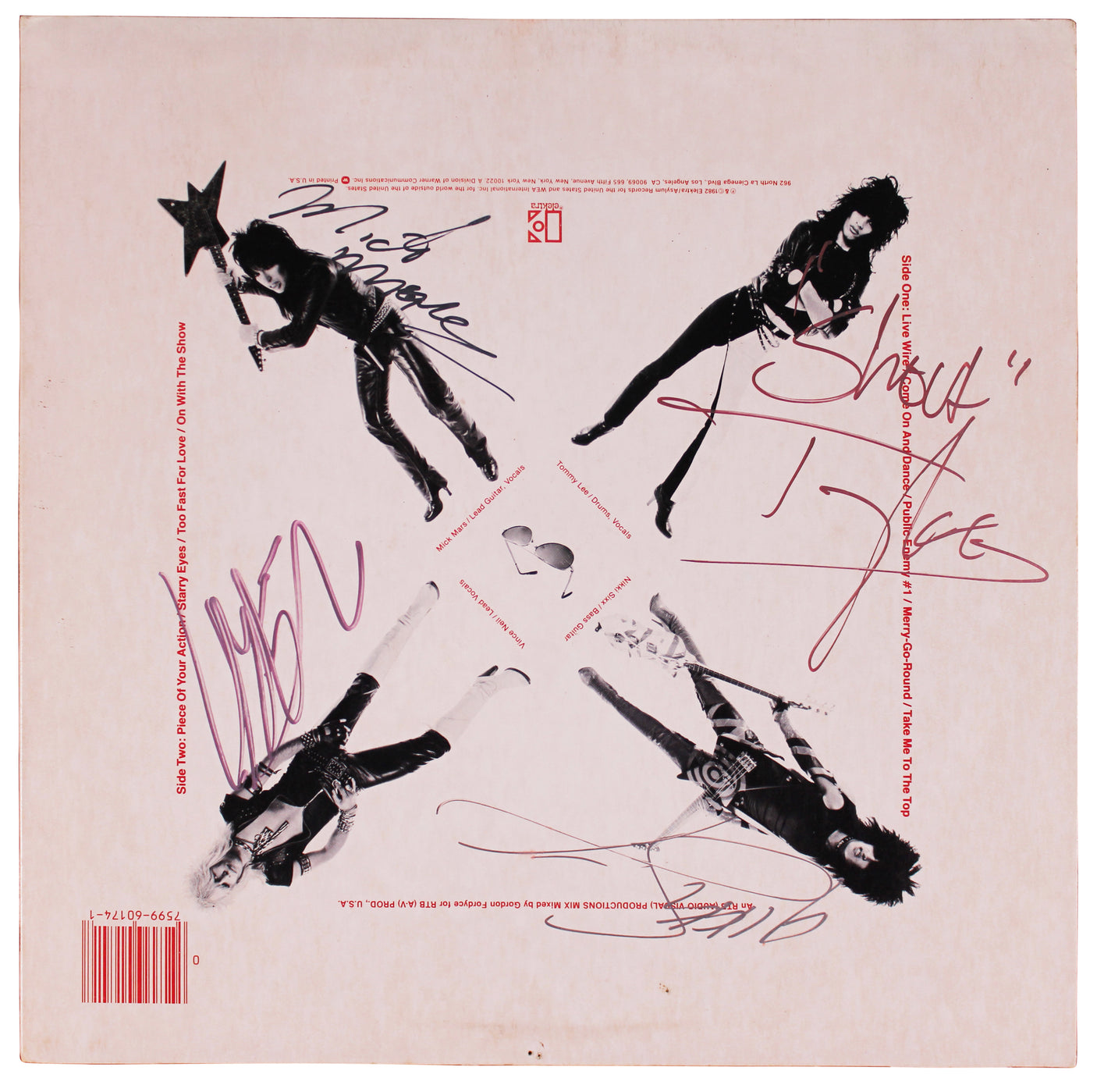 Motley Crue (4) Neil, Sixx, Lee & Mars Signed Album Cover W/ Vinyl BAS #AE19007