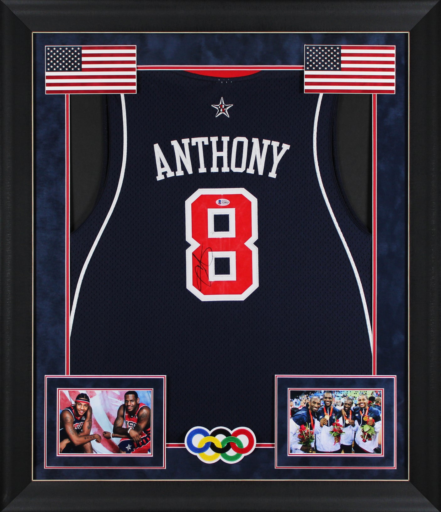 Nuggets Carmelo Anthony Signed Navy Blue Team USA Reebok Framed Jersey BAS COA