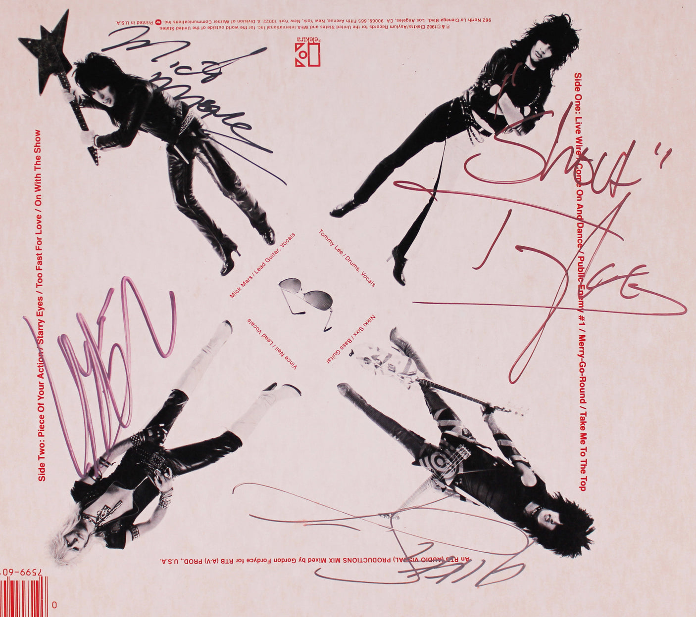 Motley Crue (4) Neil, Sixx, Lee & Mars Signed Album Cover W/ Vinyl BAS #AE19007