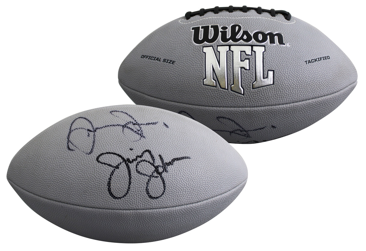 Cowboys Jerry Jones & Jimmy Johnson Signed Grey Wilson Nfl Football JSA #AN53987