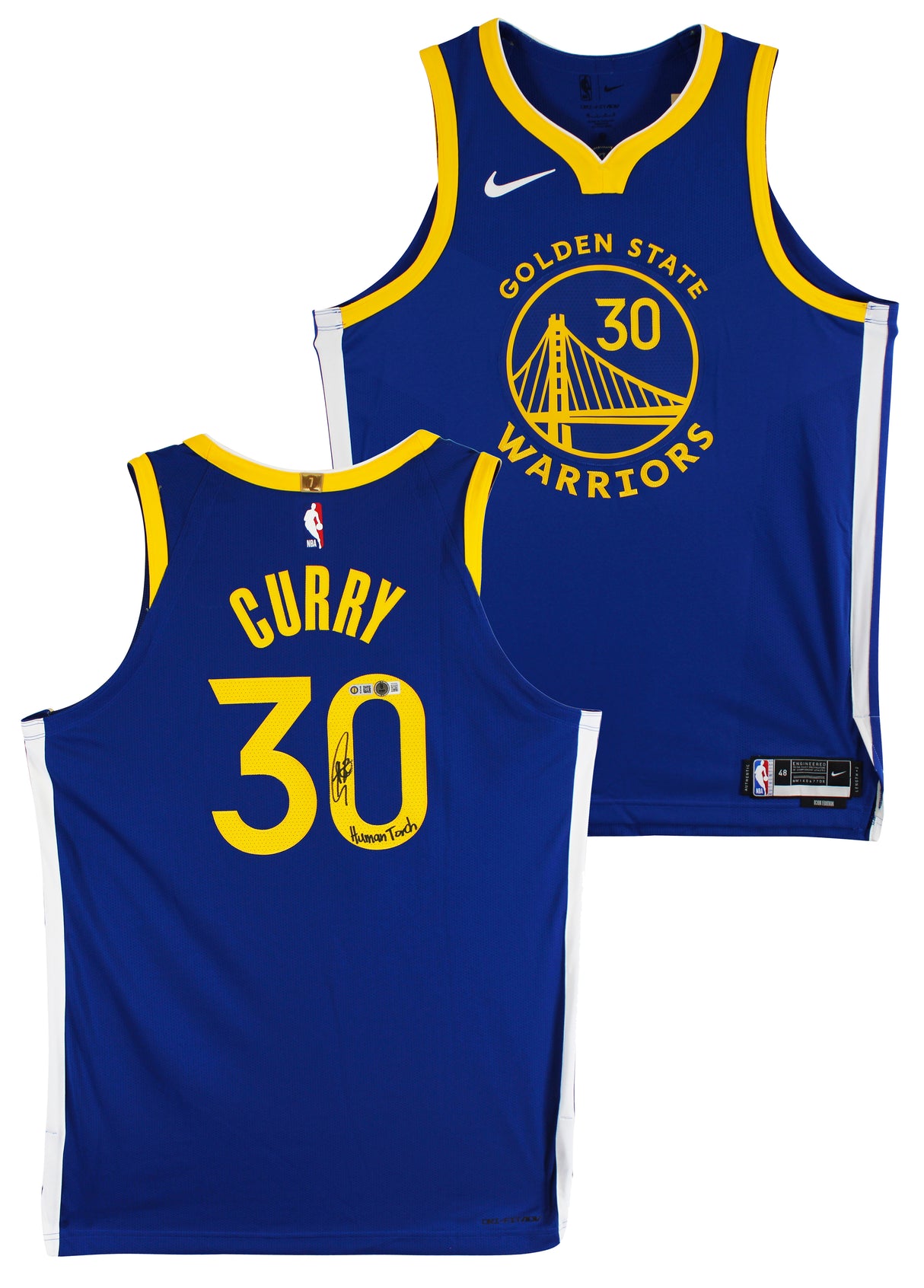 Stephen Curry "Human Torch" Signed Blue Nike Icon Edition Authentic Jersey BAS W