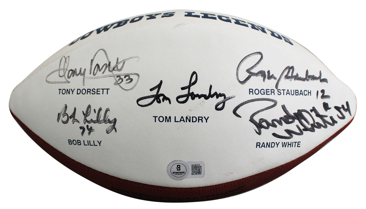 Cowboys (5) Dorsett, Landry, Staubach, +2 Signed Wilson White Panel Football BAS