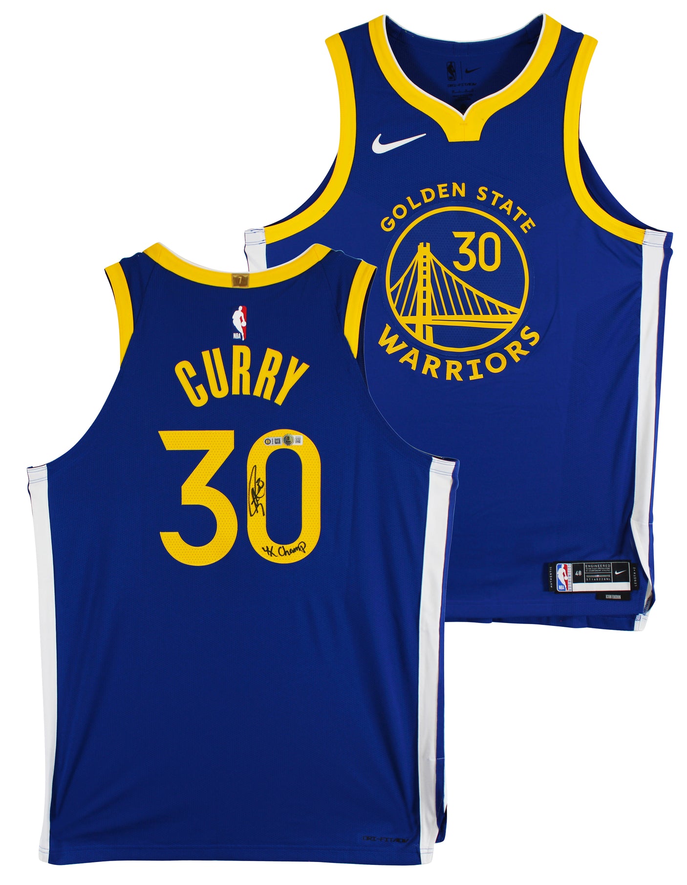 Stephen Curry "4x Champ" Signed Blue Nike Icon Edition Authentic Jersey BAS Wit