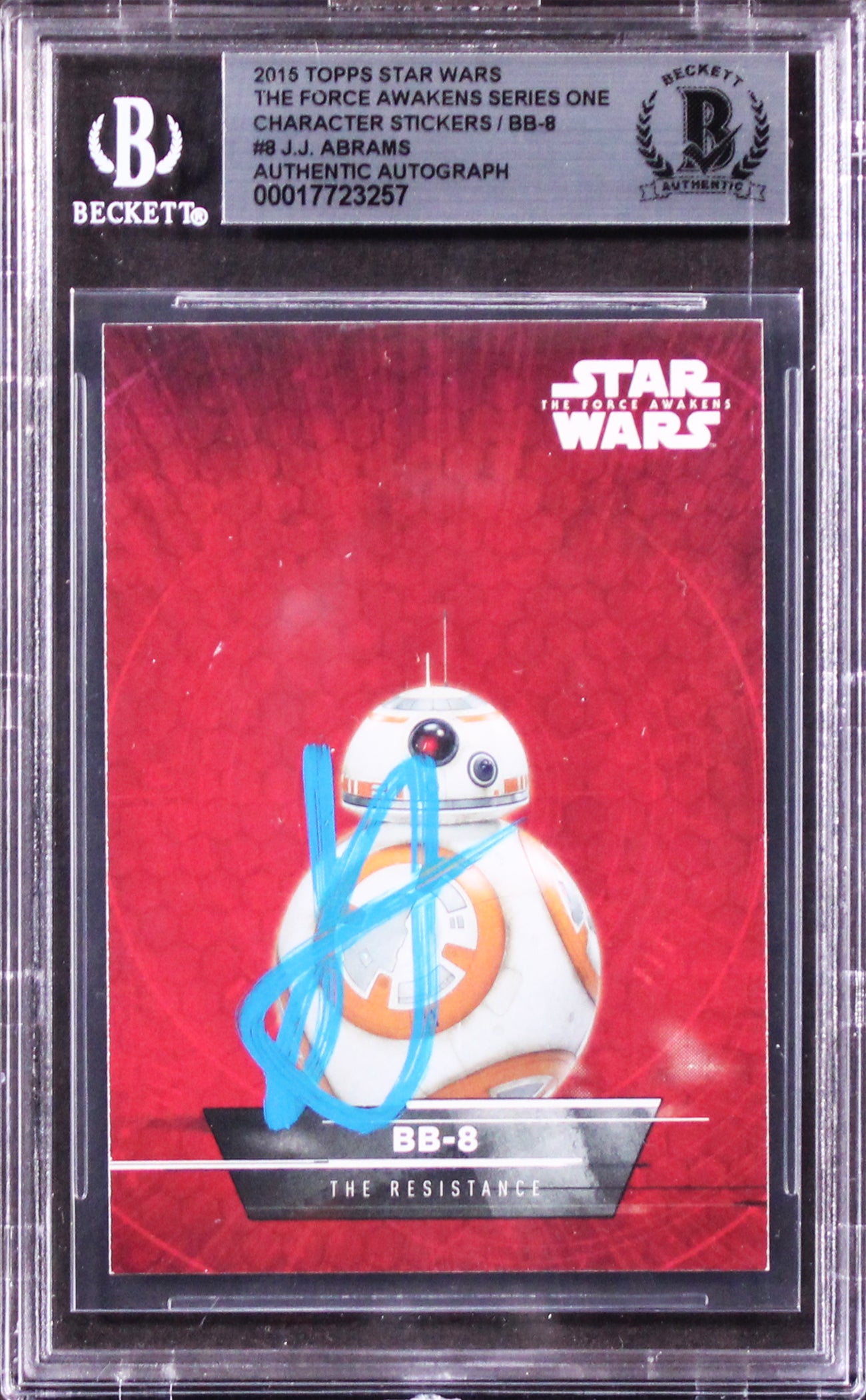 J.J. Abrams Signed 2015 Topps Star Wars Series 1 Sticker BB-8 #8 Card BAS Slab