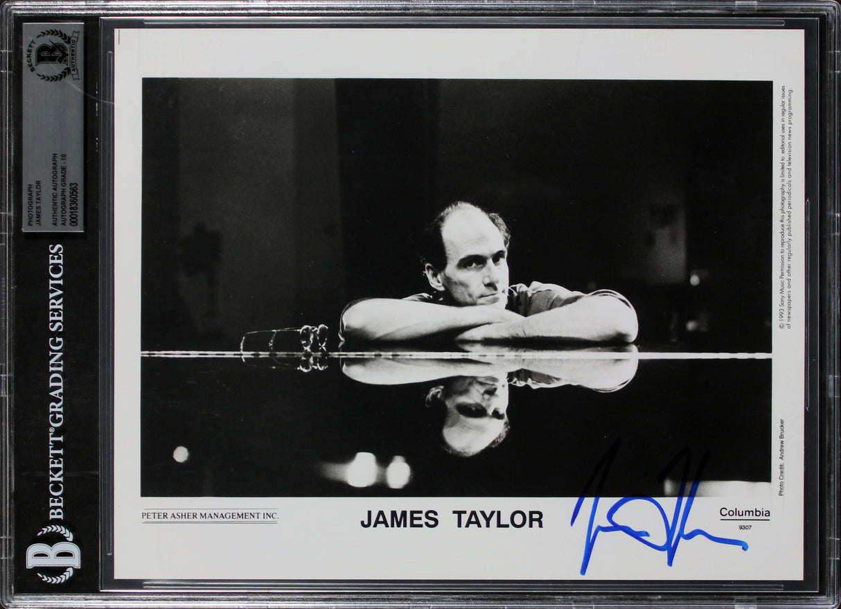 James Taylor Authentic Signed 8x10 B&W Promo Photo Auto Graded 10! BAS Slabbed