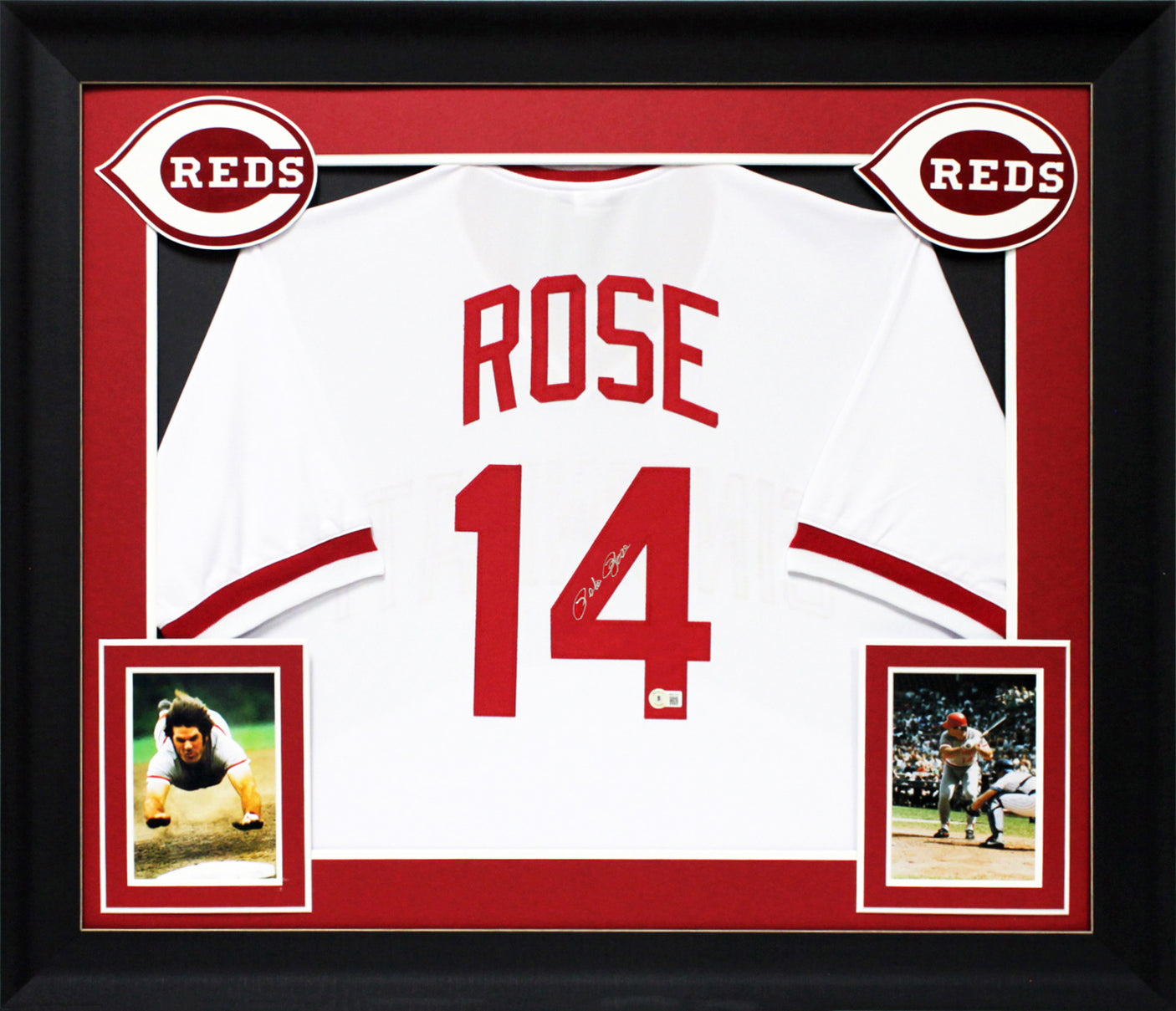 Pete Rose Authentic Signed White Pro Style Framed Jersey Autographed BAS