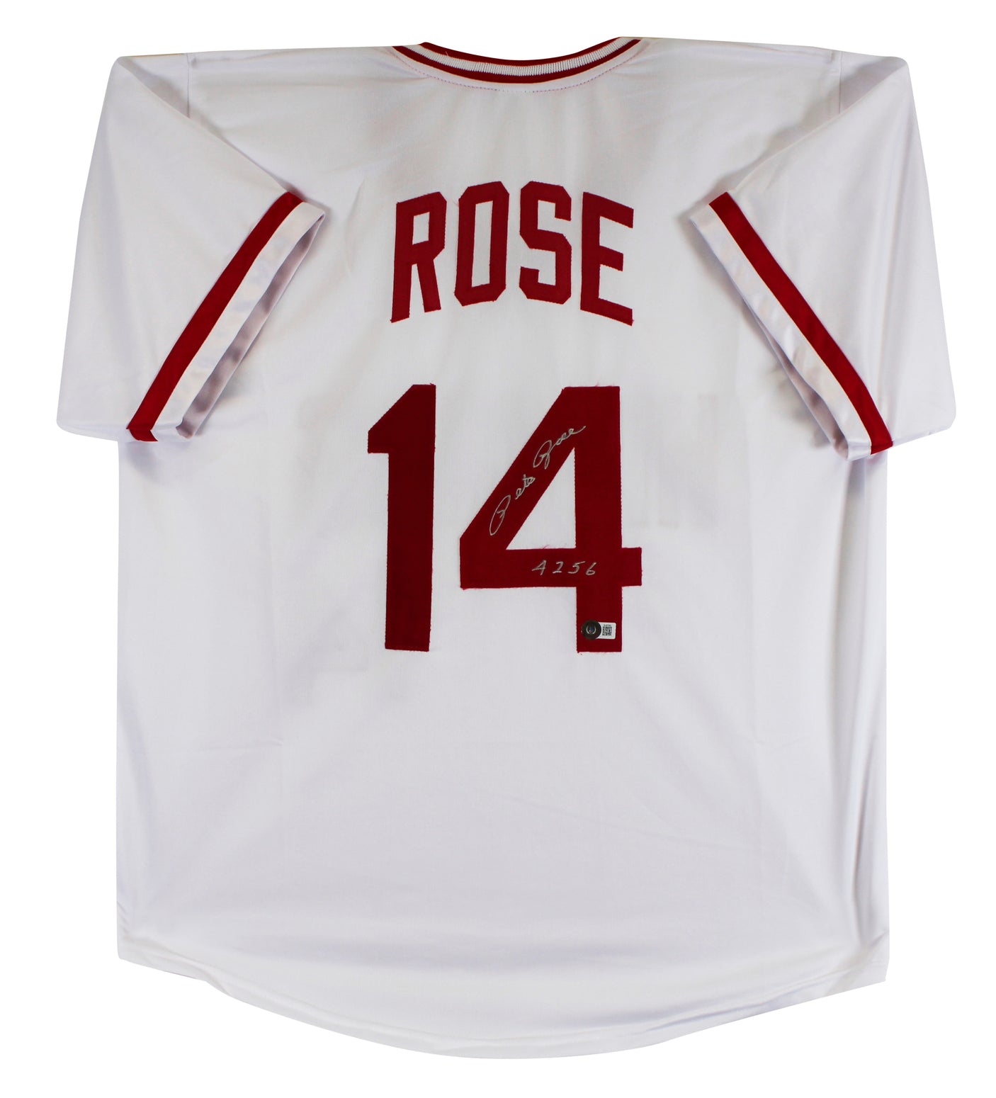 Reds Pete Rose "4256" Authentic Signed White Pro Style Jersey Autographed BAS 5
