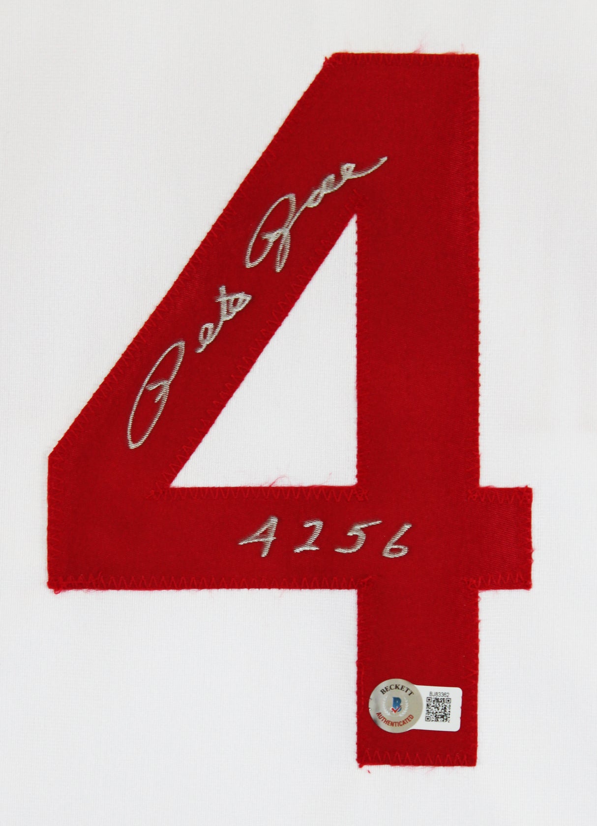 Reds Pete Rose "4256" Authentic Signed White Pro Style Jersey Autographed BAS 5