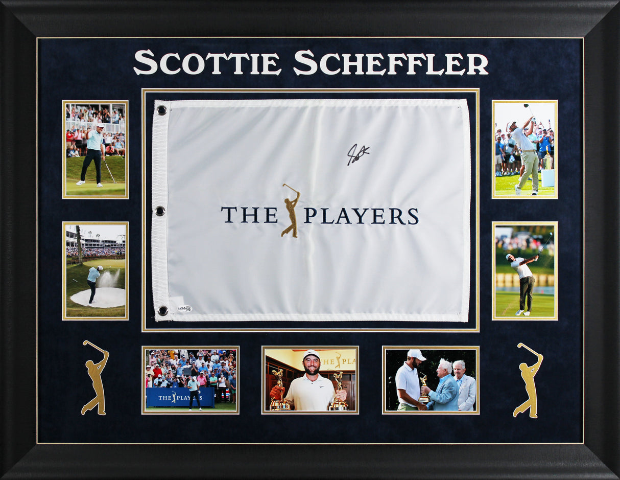 Scottie Scheffler Signed & Framed Player's Championship Pin Flag JSA #CN05906