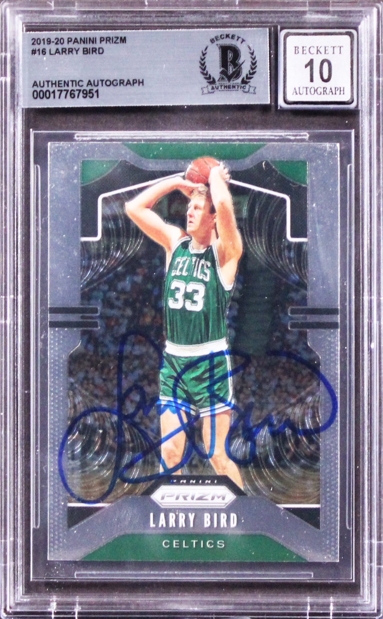 Celtics Larry Bird Signed 2019 Panini Prizm #16 Card Auto 10! BAS Slabbed