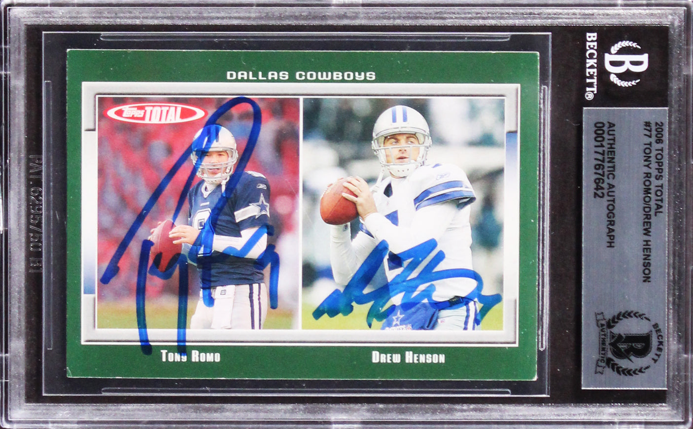 Cowboys Tony Romo & Drew Henson Signed 2006 Topps Total #77 Card BAS Slabbed