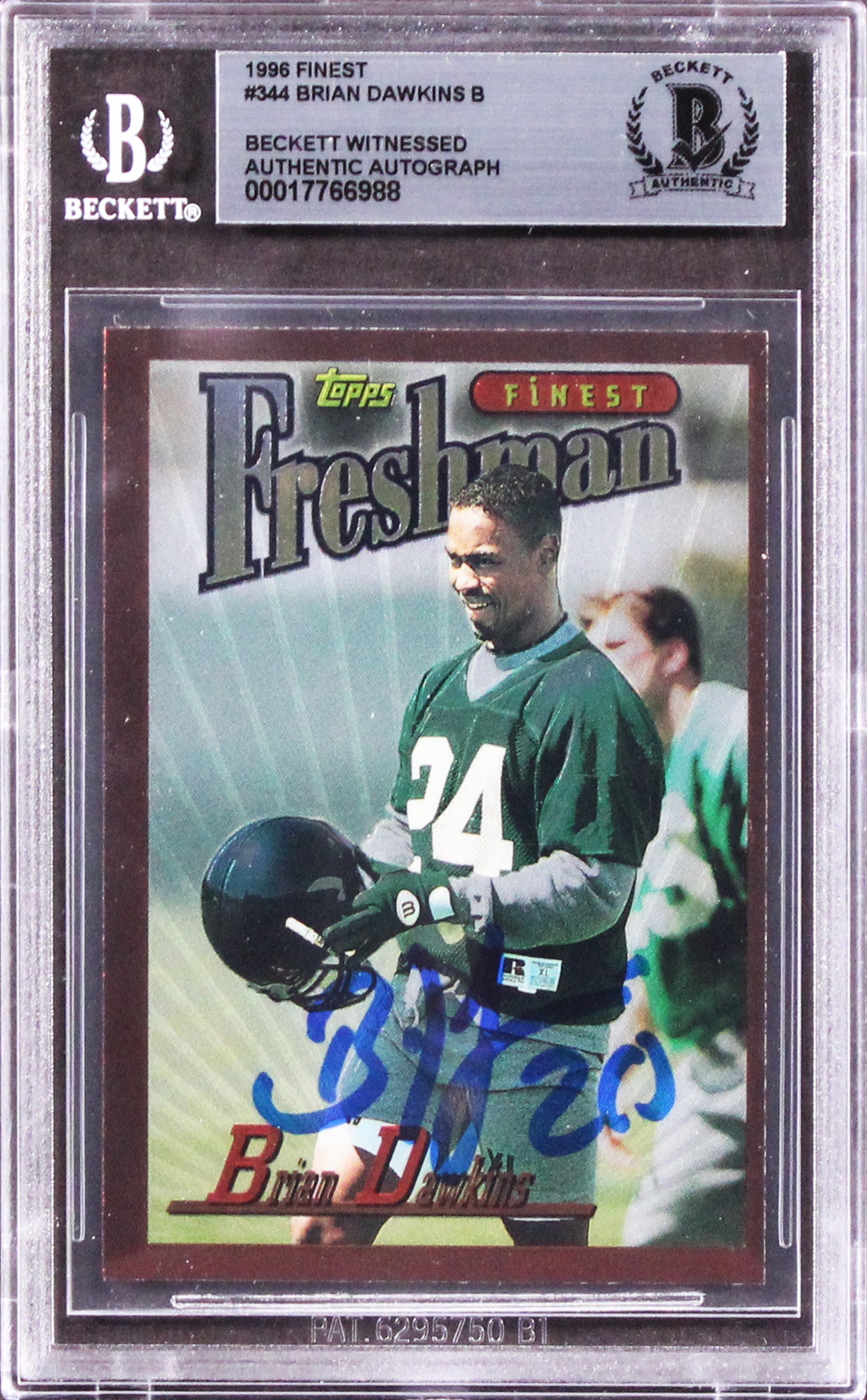 Eagles Brian Dawkins Authentic Signed 1996 Finest #344 Rookie Card BAS Slabbed