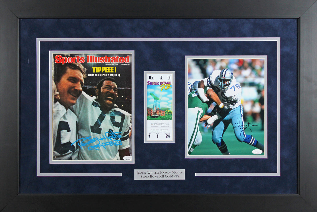 Cowboys Randy White & Harvey Martin Authentic Signed Framed Display JSA 1