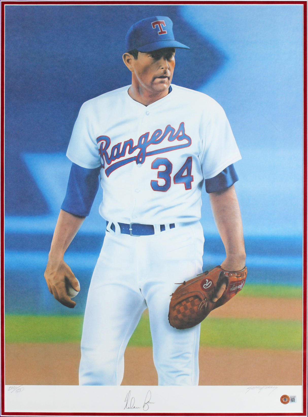Nolan Ryan Authentic Signed 19x26 Lithograph Ltd Edition #262/500 BAS #BE09366