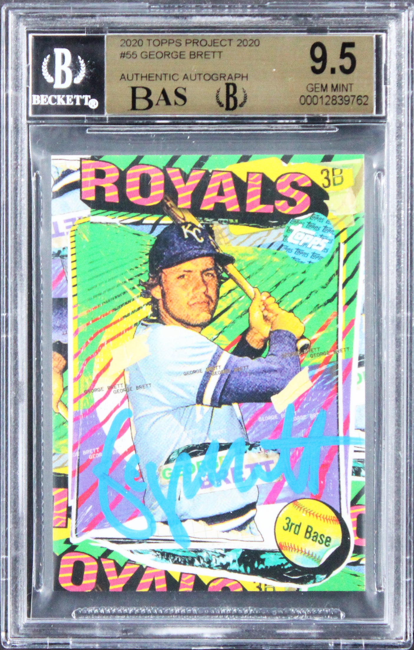 Royals George Brett Signed 2020 Topps Project 2020 #55 Card 9.5 Auto 9! BAS Slab